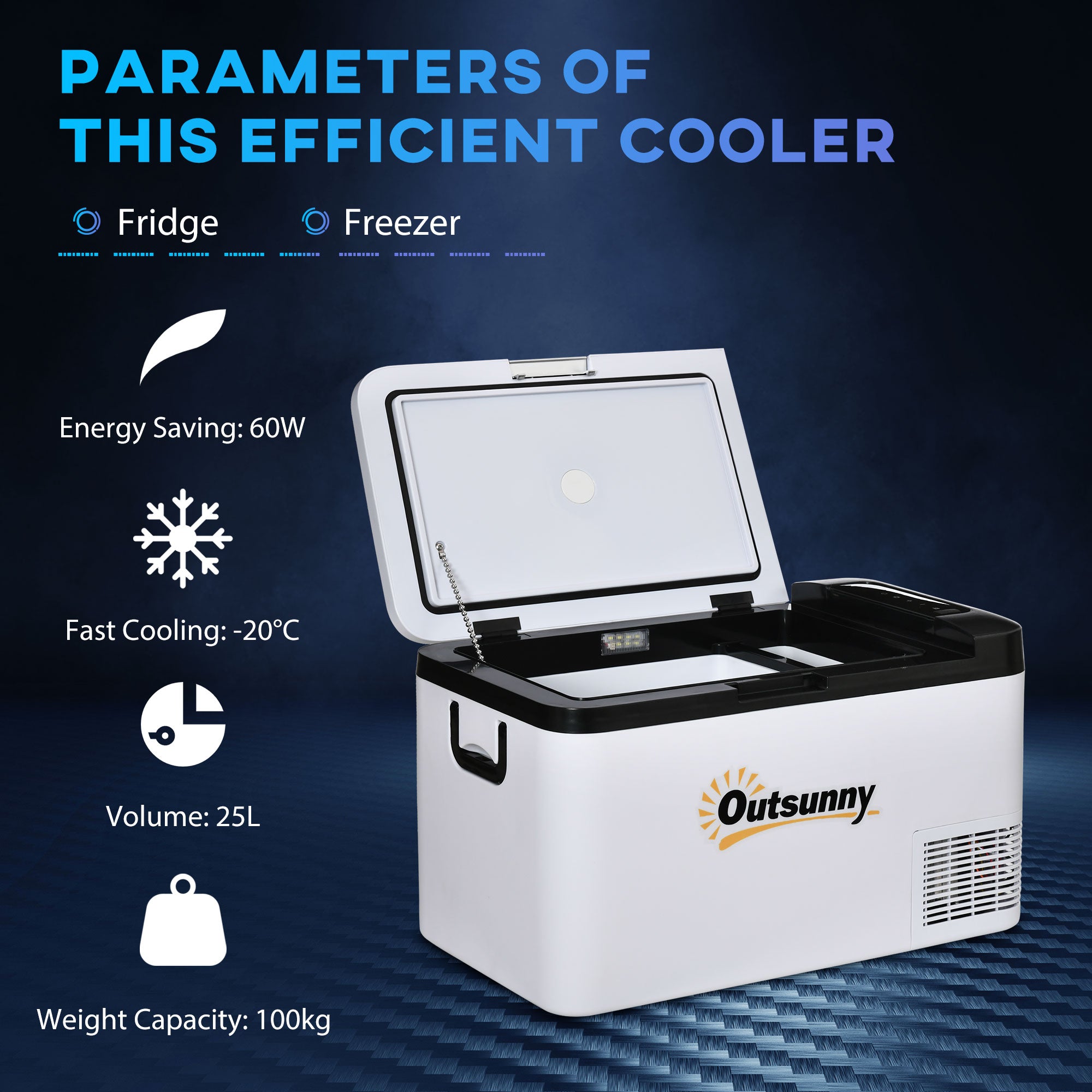 Outsunny 12V Car Refrigerator w/ LED Light & Foldable Handles, 25L Portable Compressor Cooler, Fridge Freezer with 12/24V DC and 110-240V AC for Campervan RV Boat Travel - North Peak Garden Furniture
