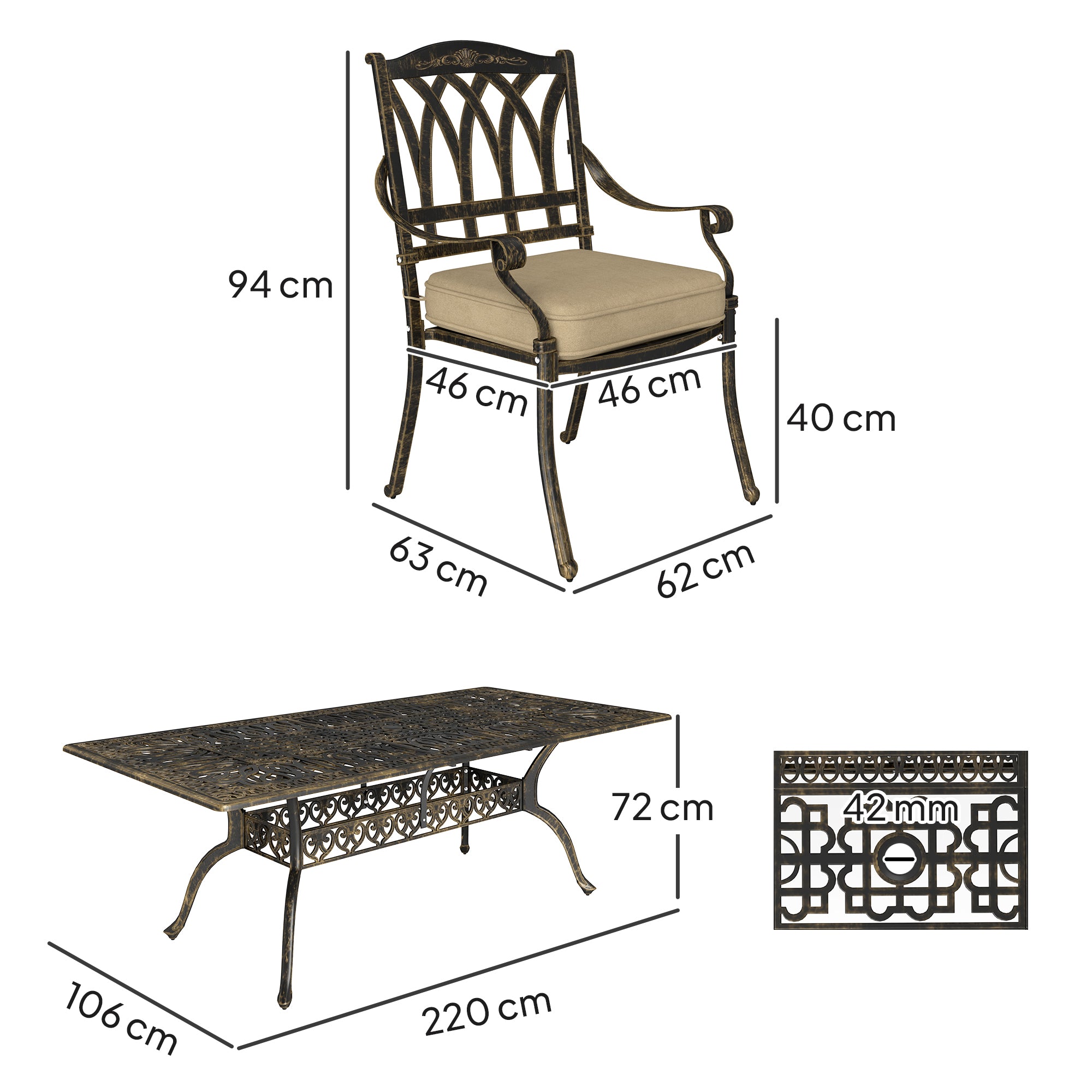 Outsunny Nine-Piece Cast Aluminium Garden Dining Set - Bronze Tone - North Peak Garden Furniture