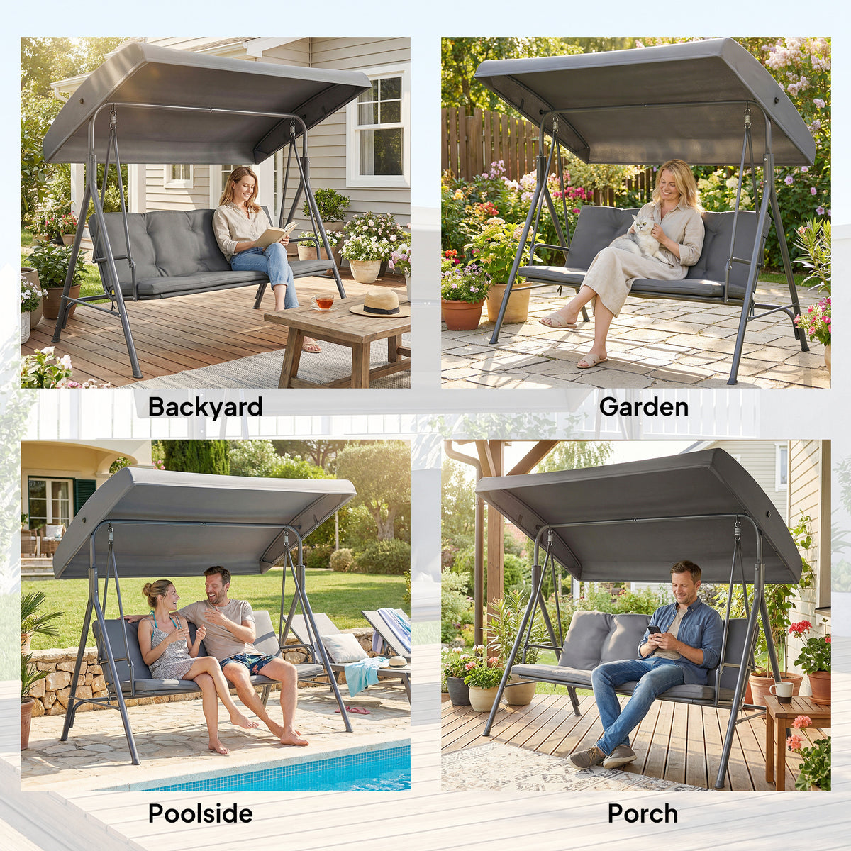 Outsunny Three-Seater Garden Swing Seat - Dark Grey