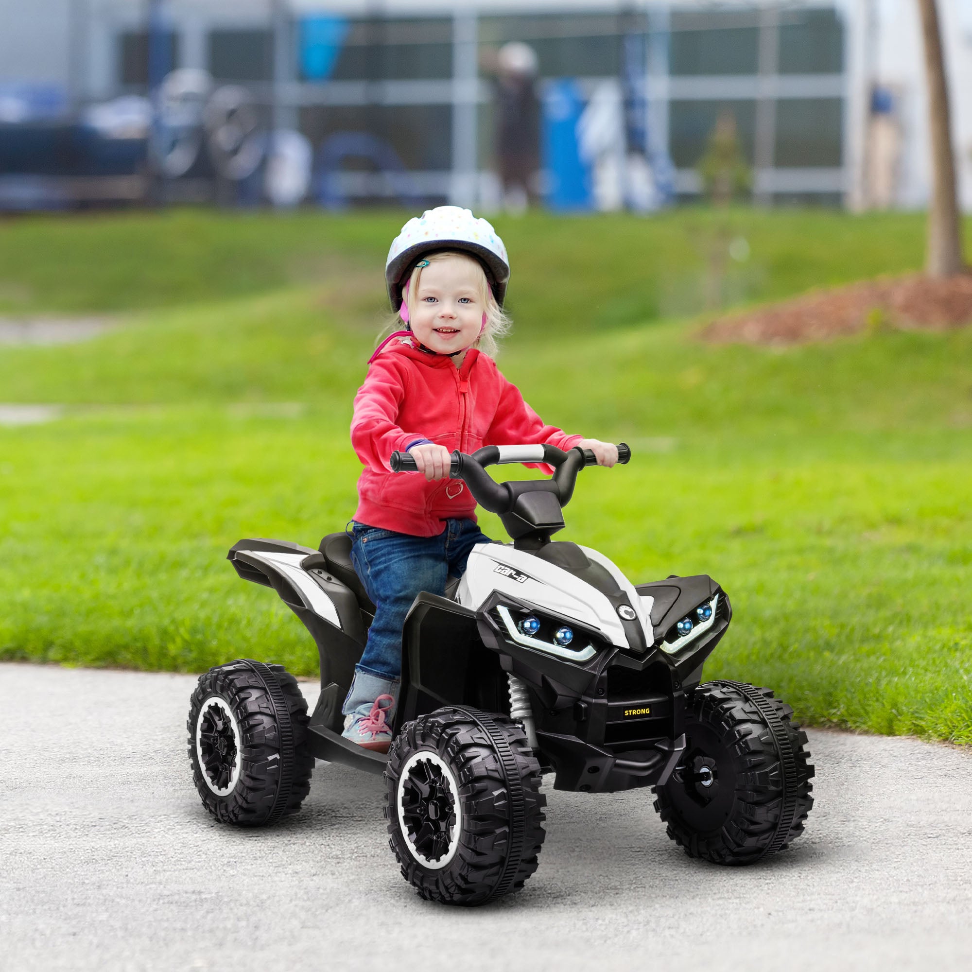 HOMCOM 12V Ride-On Quad Bike w/ Music, Horn, for Ages 3-5 Years - White - North Peak Garden Furniture
