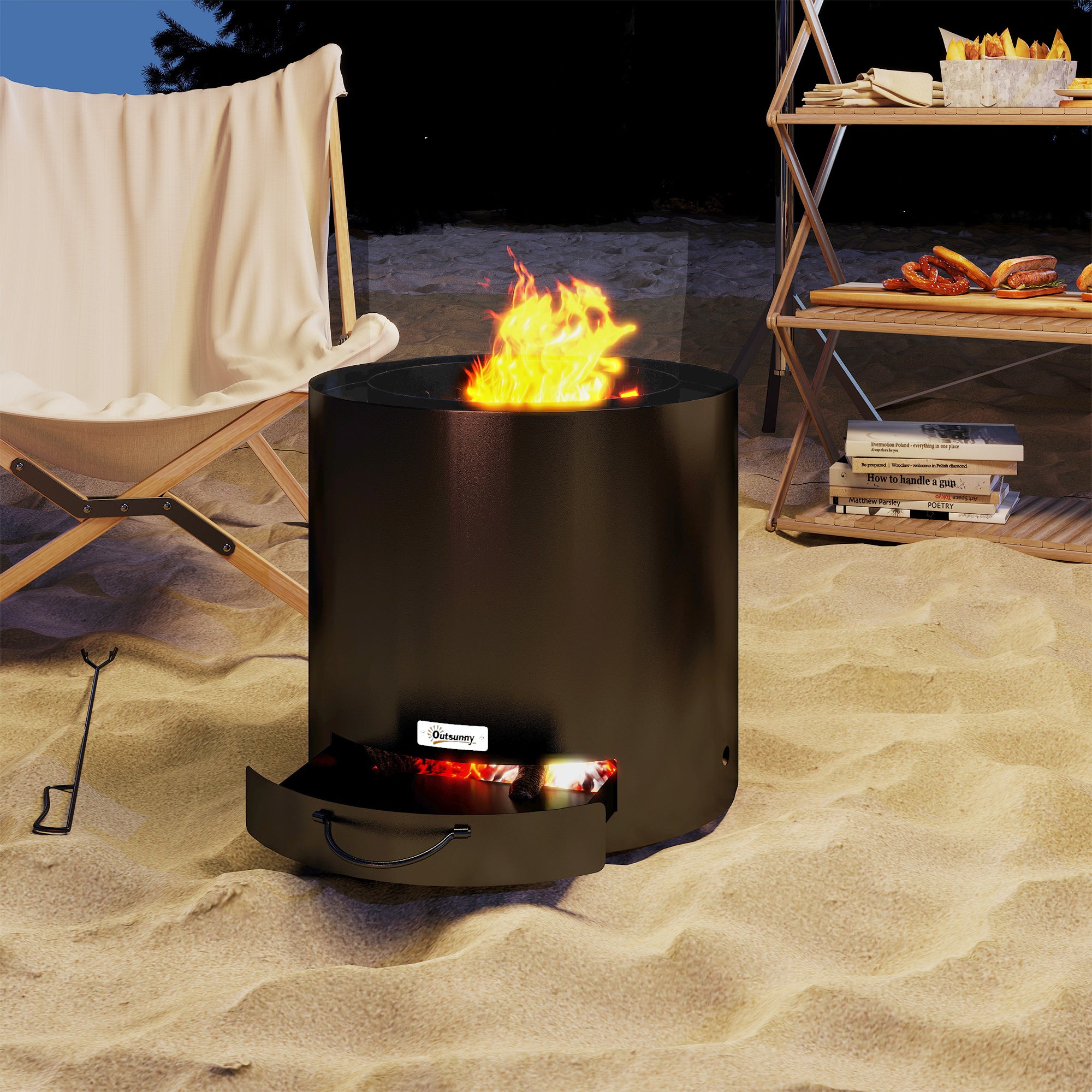 Outsunny Metal Wood-burning Fire Pit with Fire Poker - Black - North Peak Garden Furniture