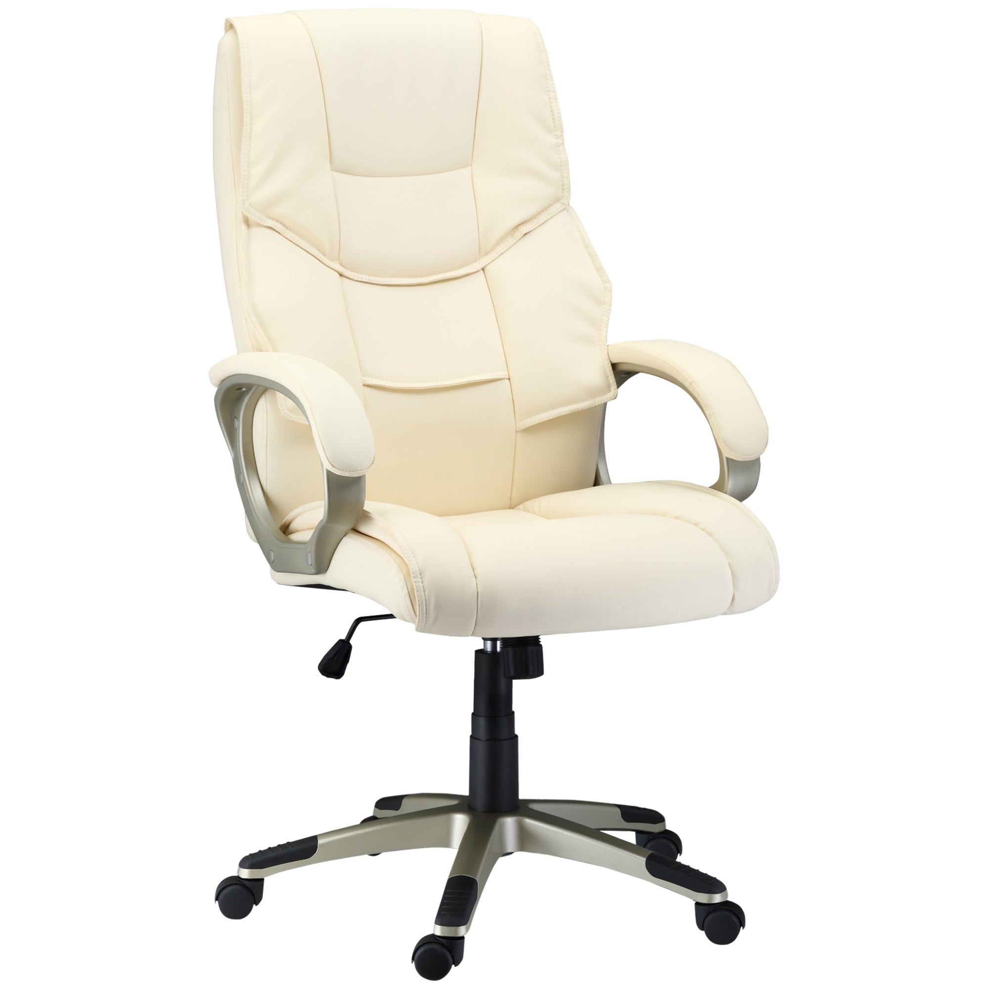 HOMCOM Home Office Chair High Back Computer Desk Chair with Faux Leather Adjustable Height Rocking Function Cream White - North Peak Garden Furniture