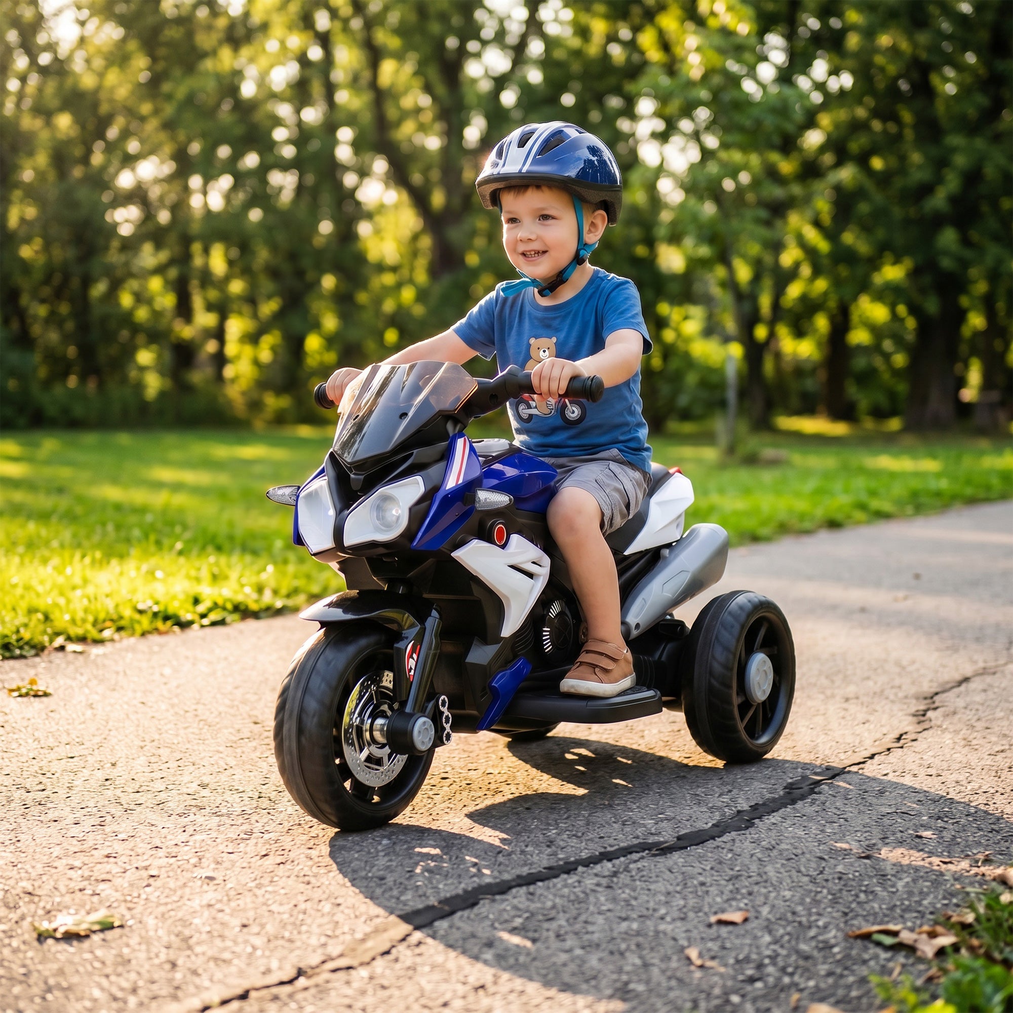 HOMCOM Kids Electric Motorcycle, 6V Ride on Motorcycle with 3 Wheels, LED Headlight, Music, Horn for Boys Girls 3-5 Y, Blue