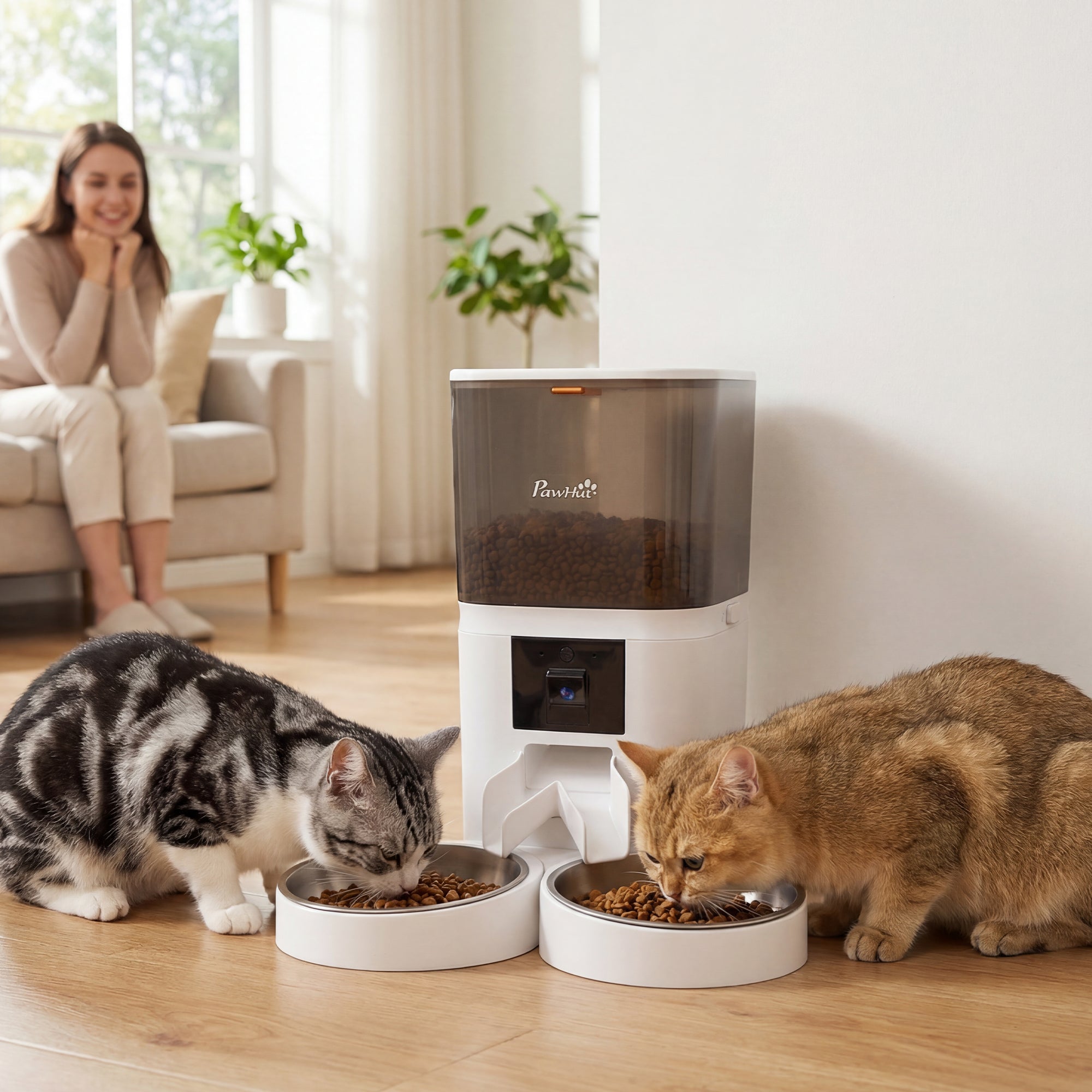 PawHut Automatic Cat Feeder for 2 Cats with HD Camera，2.4G & 5G WiFi Pet Food Dispenser 6L APP Control