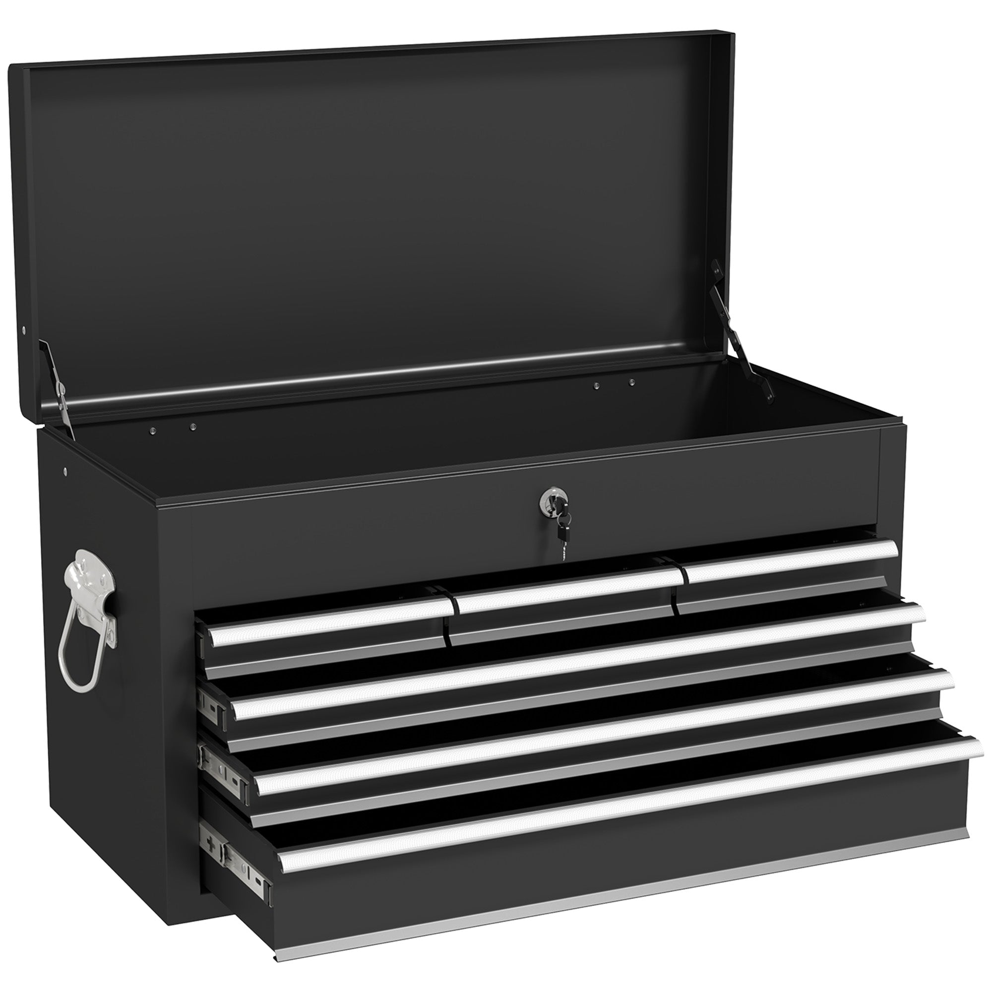 HOMCOM Steel Six Drawer Tool Storage Carry Chest, with Lock and Keys - Black - North Peak Garden Furniture