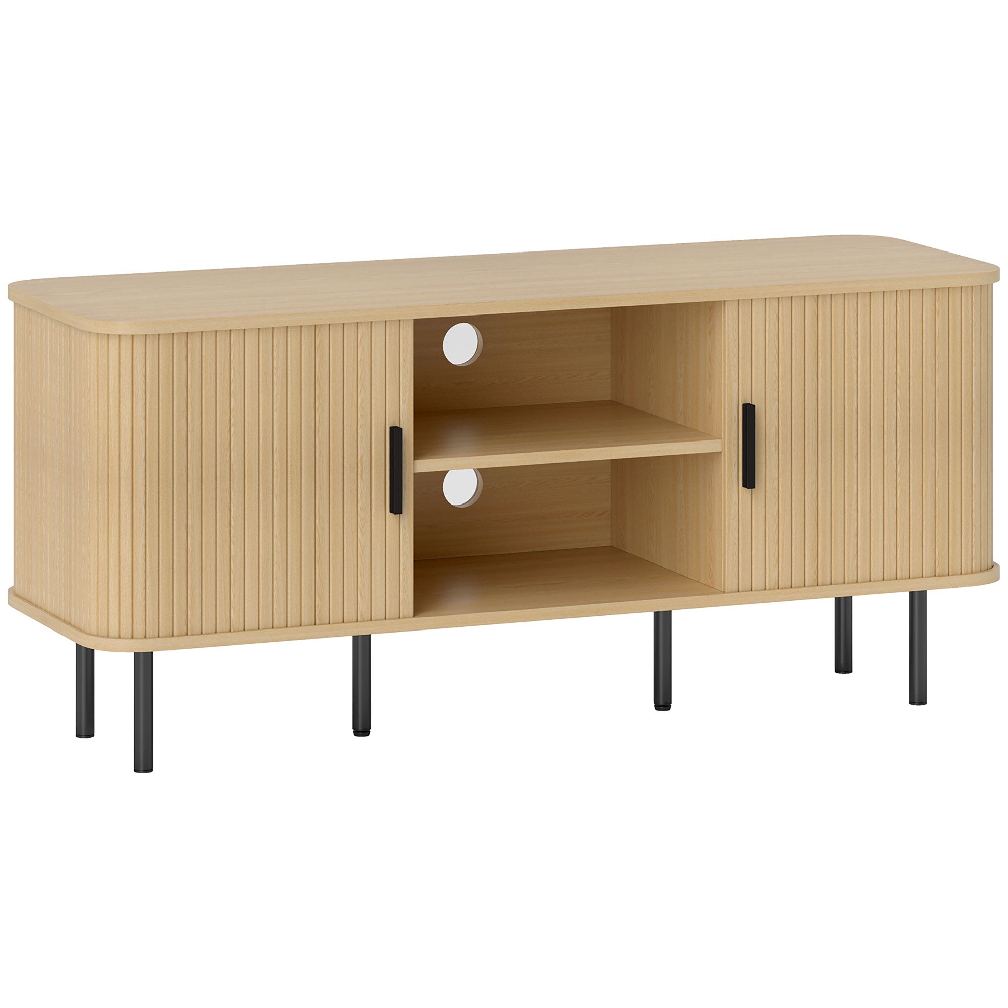 HOMCOM TV Stand Cabinet for TVs up to 55 Inches, TV Unit with Storage Shelves and Cupboard for Living Room, Oak Tone - North Peak Garden Furniture