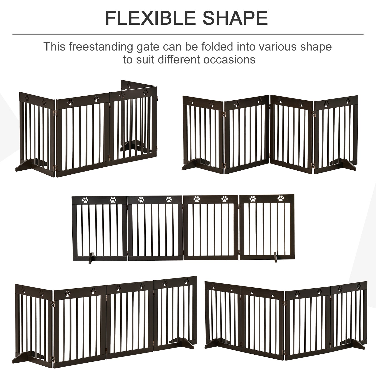 PawHut Freestanding Pet Gate 4 Panel Wooden Dog Barrier Folding Safety Fence with Support Feet up to 204cm Long 61cm Tall for Doorway Stairs Brown - North Peak Garden Furniture