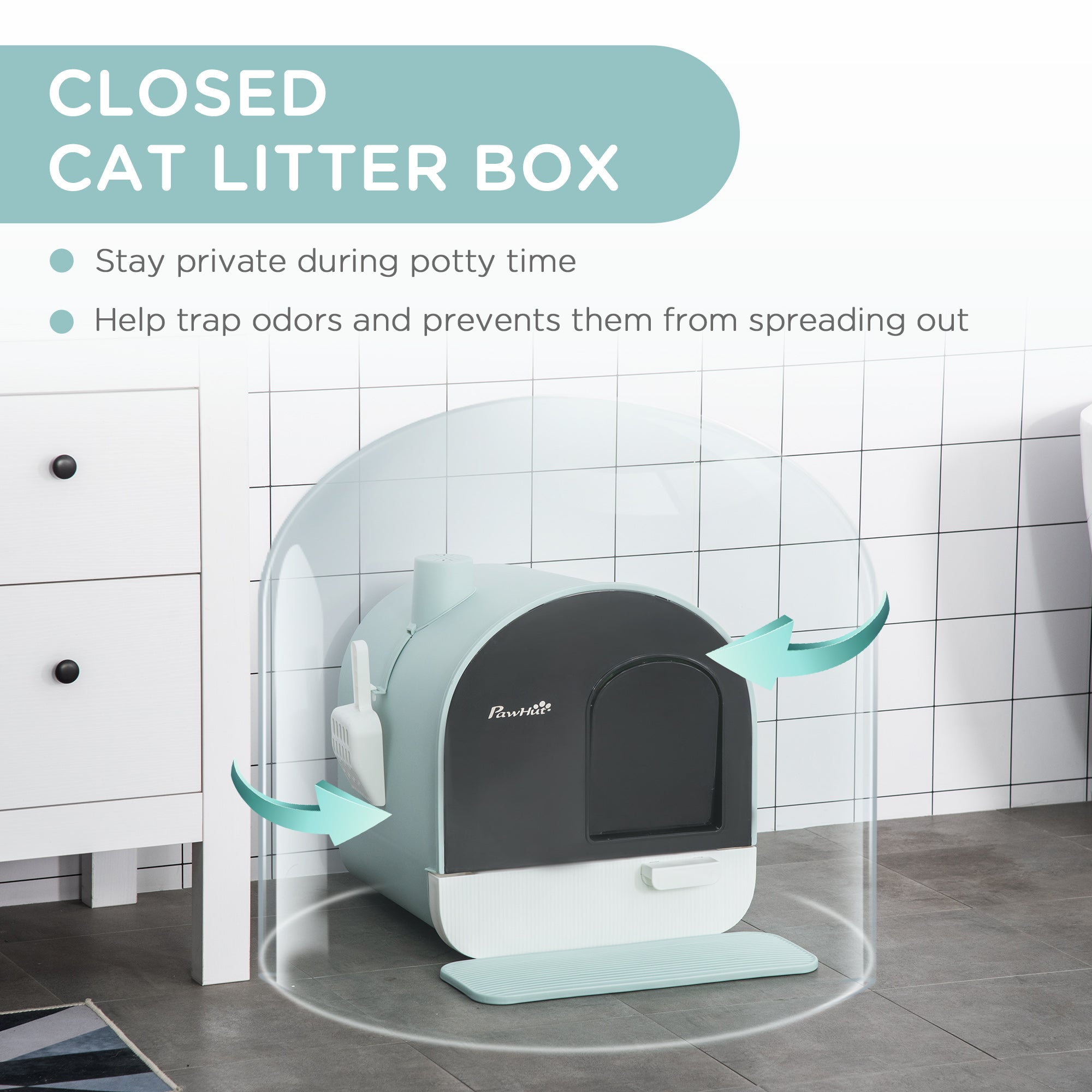 PawHut Hooded Cat Litter Box, Kitten Litter Tray, with Lid, Scoop, Filter, Flap Door - North Peak Garden Furniture