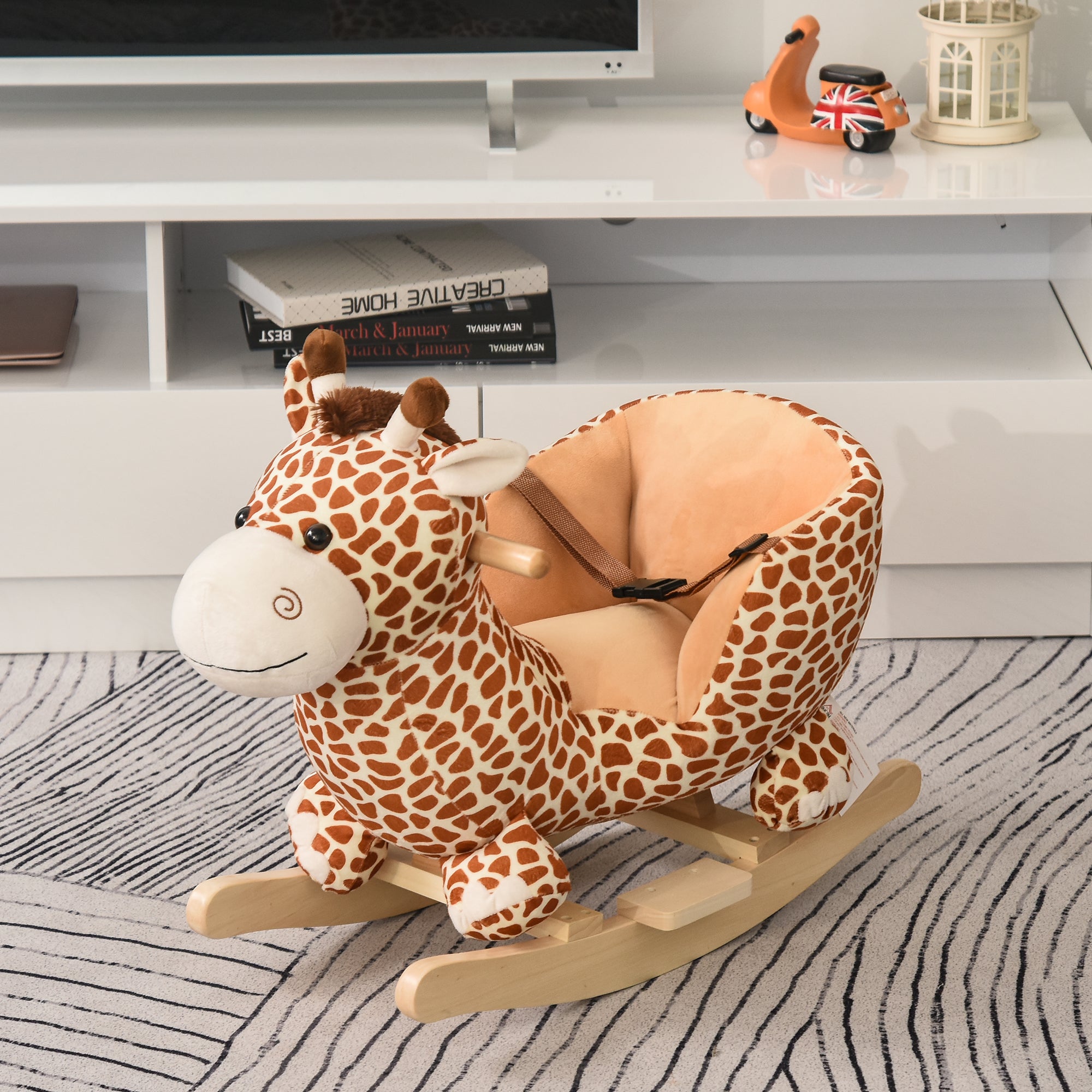 HOMCOM Children Kids Rocking Horse Toys Giraffe Seat Belt Toddlers Baby Toy Gift - North Peak Garden Furniture