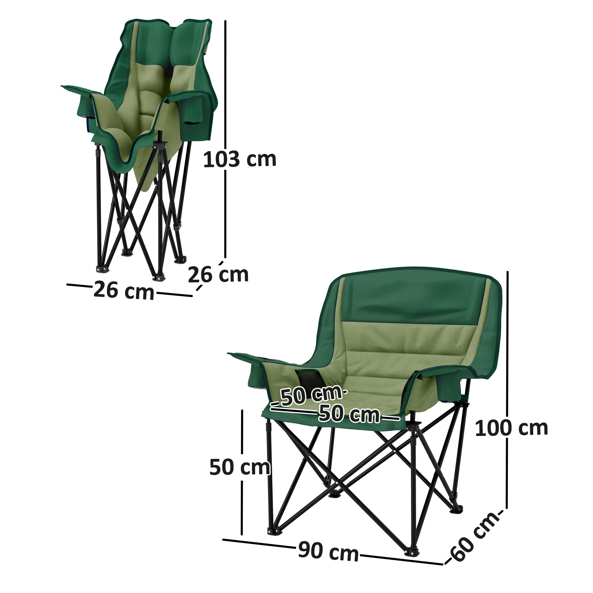 Outsunny Portable Padded Camping Chair, with Bag - Olive Green - North Peak Garden Furniture