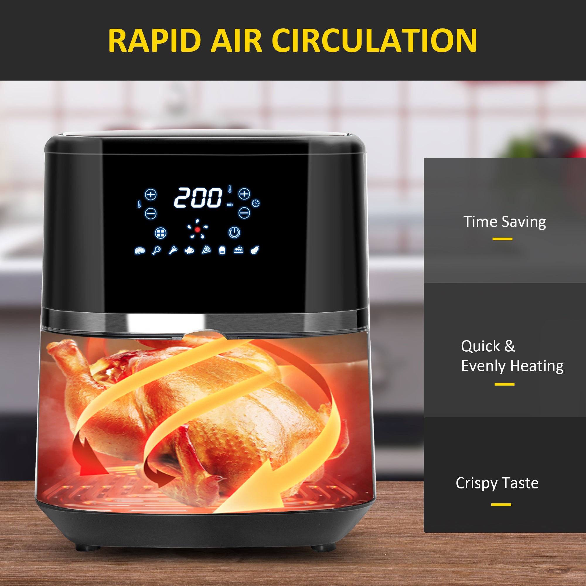 HOMCOM 4.5L Air Fryer, 8-in-1 Digital Air Fryer Oven with Rapid Air Circulation, Temp Control & Timer, Non-stick Basket, Oil-Free Cook, 1500W, Black - North Peak Garden Furniture