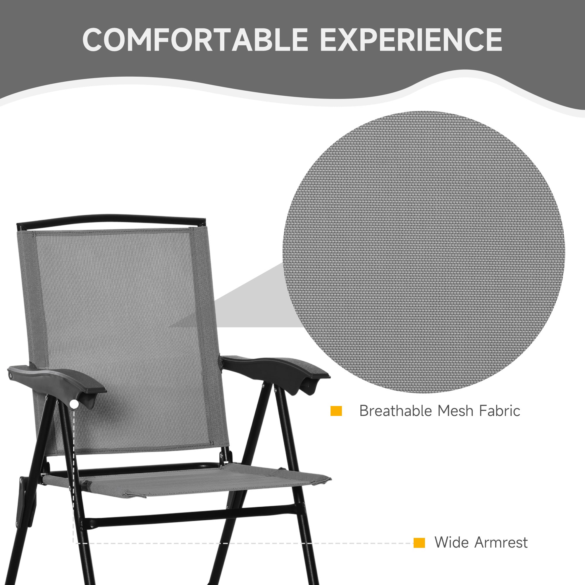 Outsunny 3 Piece Outdoor Bistro Set, Patio Conversation Furniture Set with 2 Folding Backrest Adjustable Armchairs and Glass Top Coffee Table, Grey - North Peak Garden Furniture