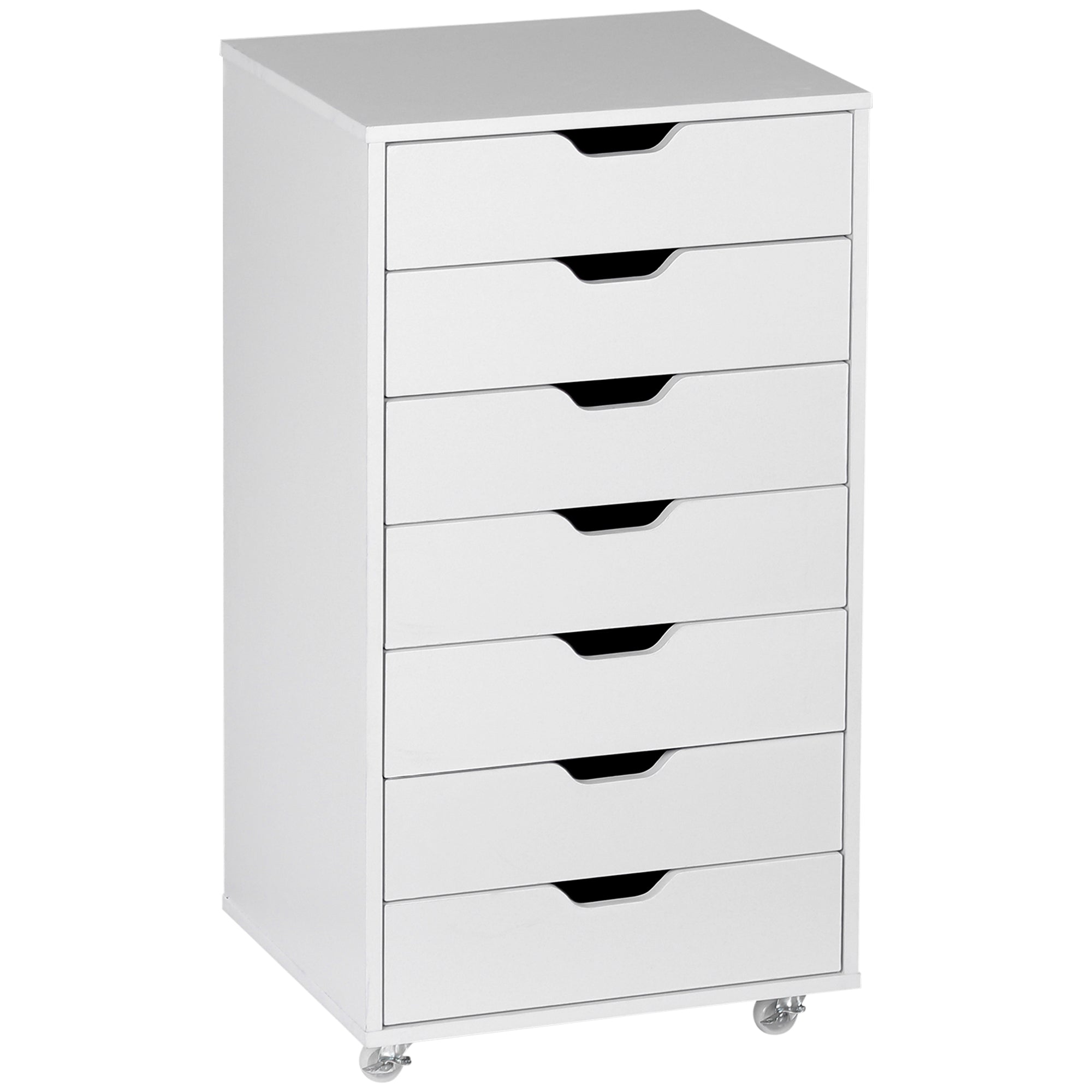 Vinsetto Vertical Filing Cabinet, 7-drawer File Cabinet, Mobile Office Cabinet on Wheels for Study, Home Office, White - North Peak Garden Furniture