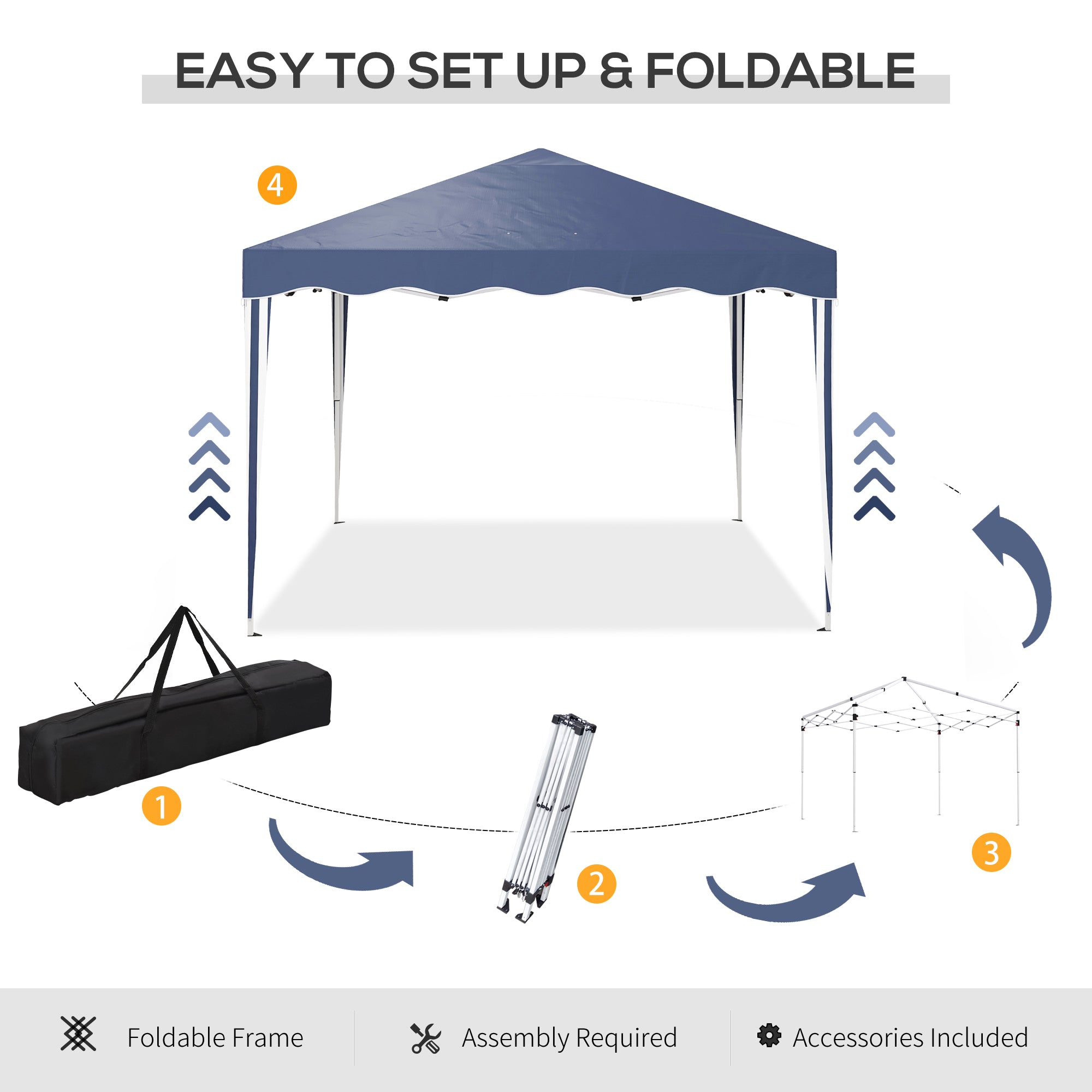 Outsunny 3 x 3cm Adjustable Height Pop-Up Gazebo, with Bag - Blue - North Peak Garden Furniture