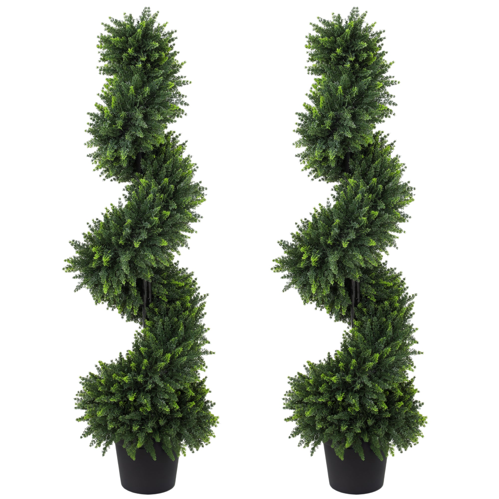 HOMCOM Set of 2 Artificial Spiral Cypress Trees, Fake Plants with 700 Leaves, UV Protection, Deep Green