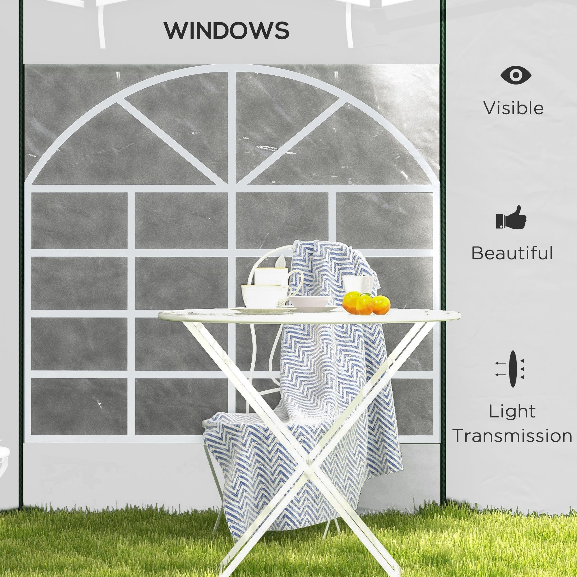 Outsunny Gazebo Side Panels, 2 Pack Sides Replacement, for 3x3(m) or 3x6m Pop Up Gazebo, with Windows and Doors, White - North Peak Garden Furniture