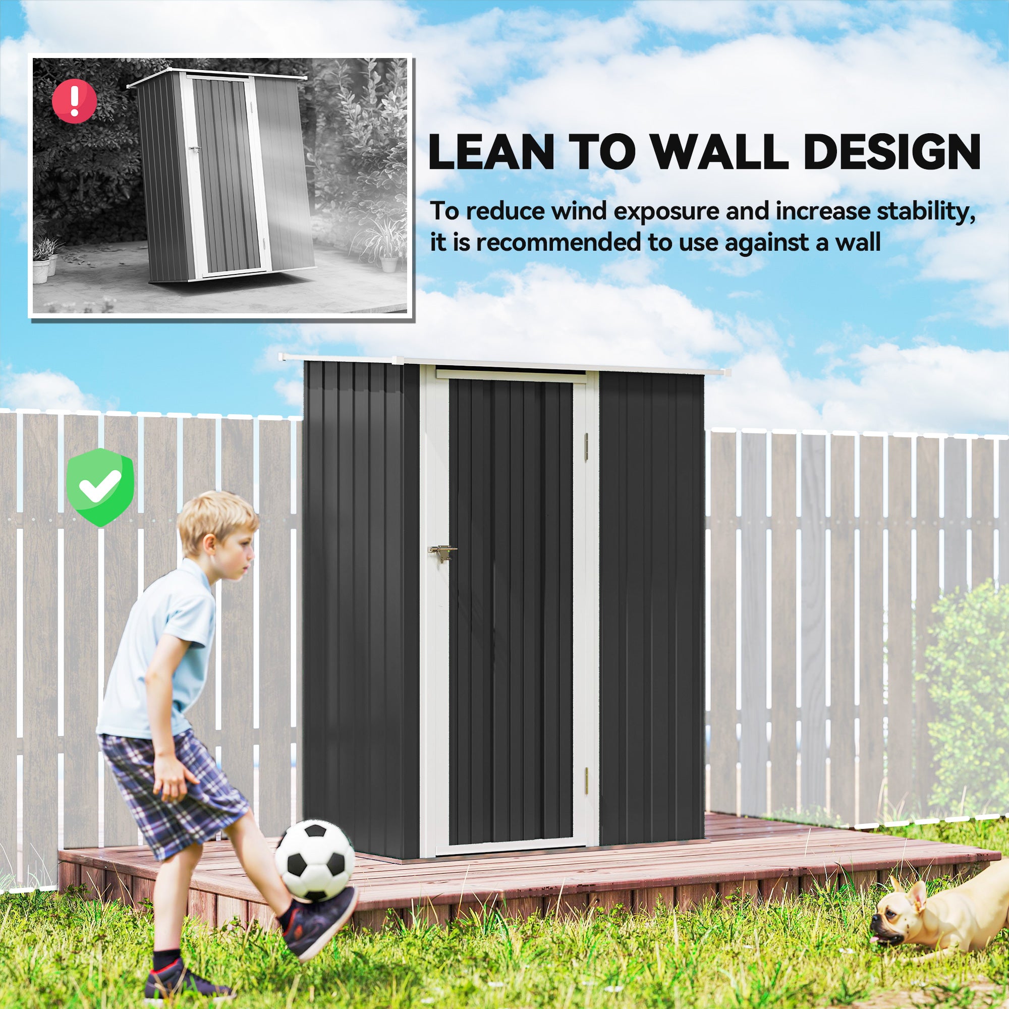 Outsunny 5ft x 3ft Garden Metal Storage Shed, Outdoor Tool Shed with Sloped Roof, Lockable Door for Tools, Equipment, Grey