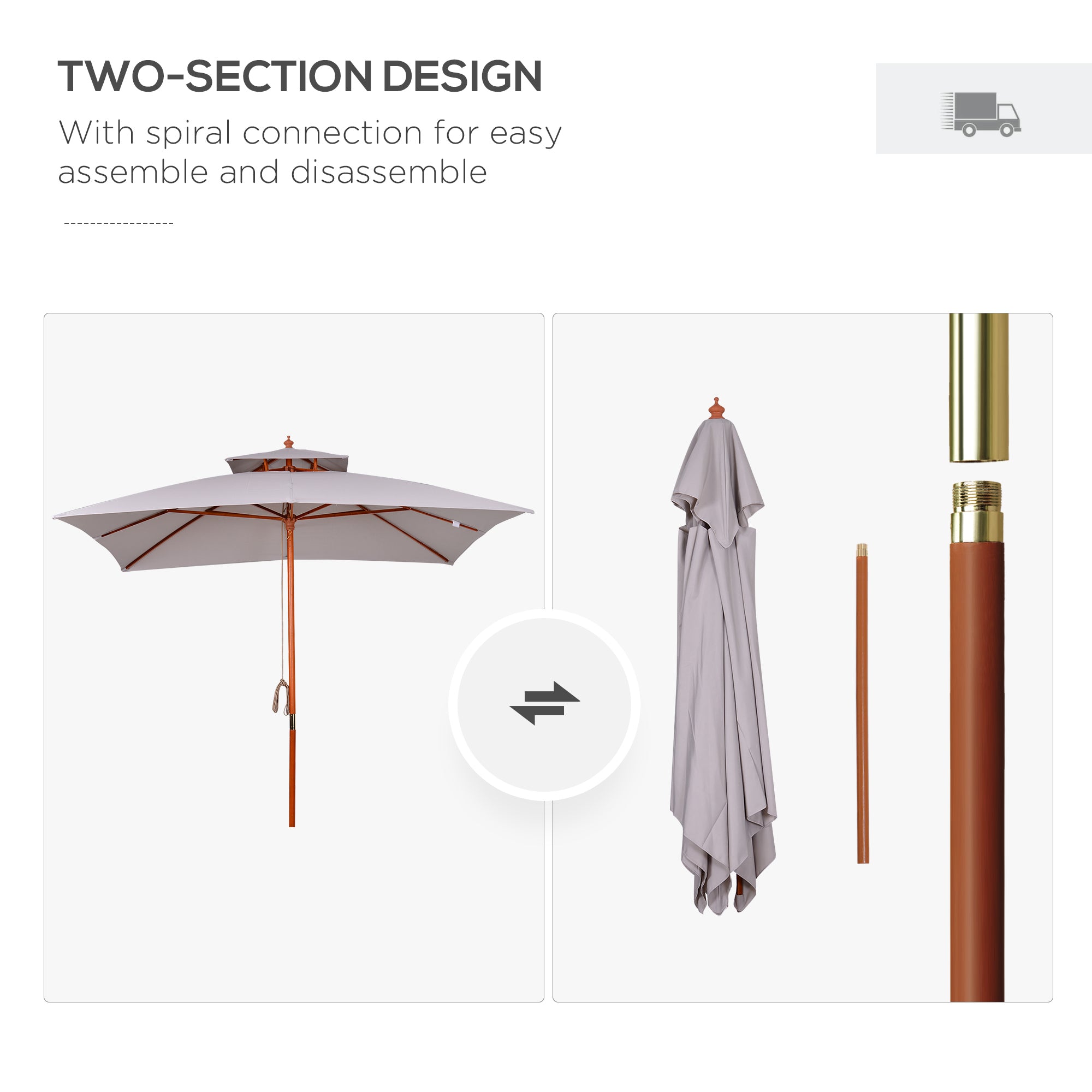 Outsunny 3 x 3 (m) Garden Umbrella, Large Parasol, Outdoor Sunshade Canopy with Double Tier, Grey - North Peak Garden Furniture