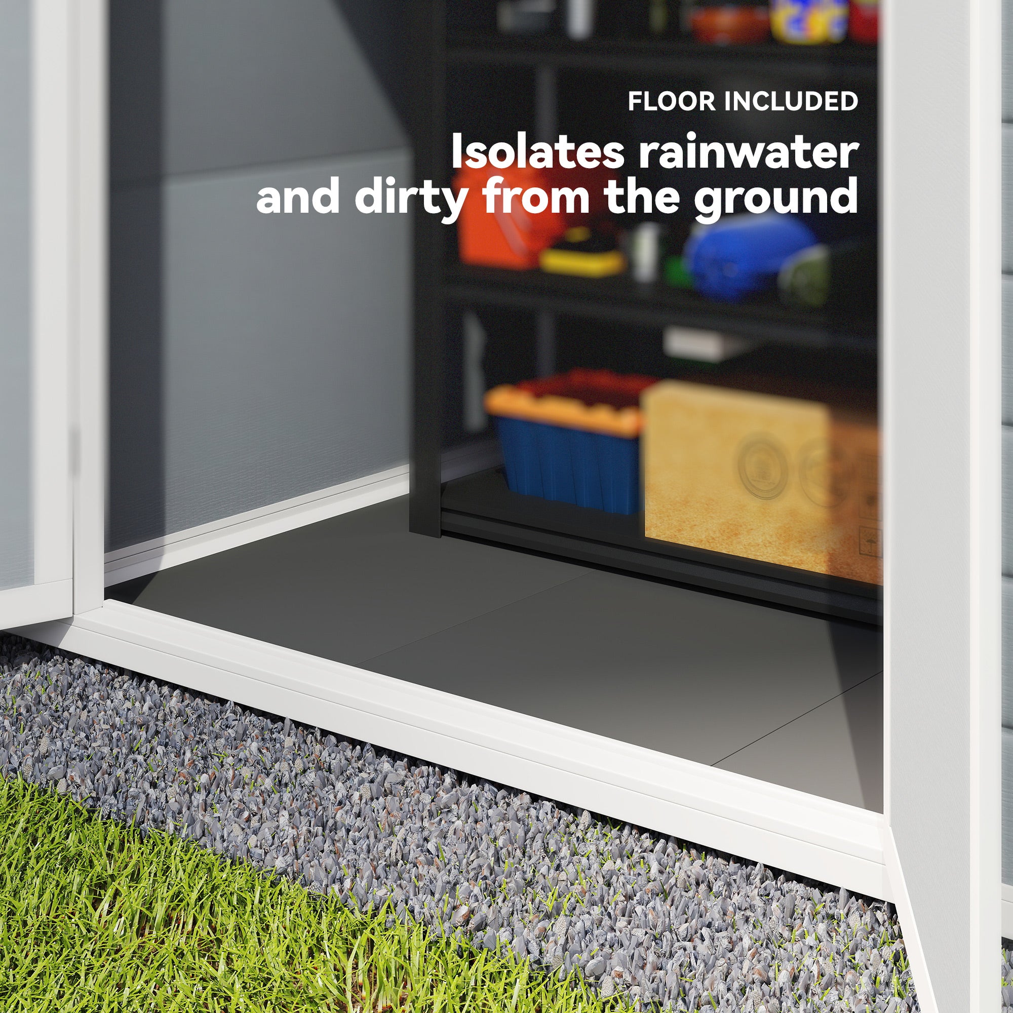 Outsunny 6'x4.5' Garden Storage Shed, Lockable Garden Shed with Double Doors, Window, Vent and Plastic Roof, Grey