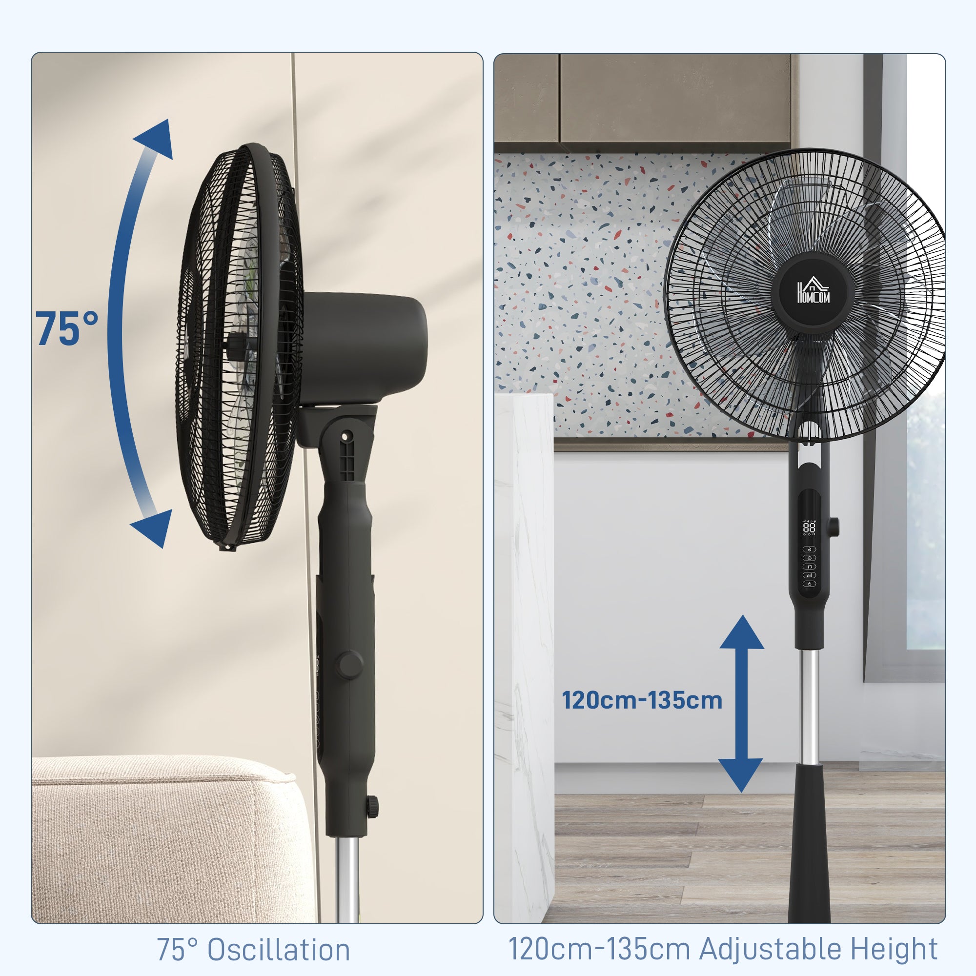 HOMCOM Three Mode Pedestal Fan, with Insect Repellant Box and LED Panel - Black