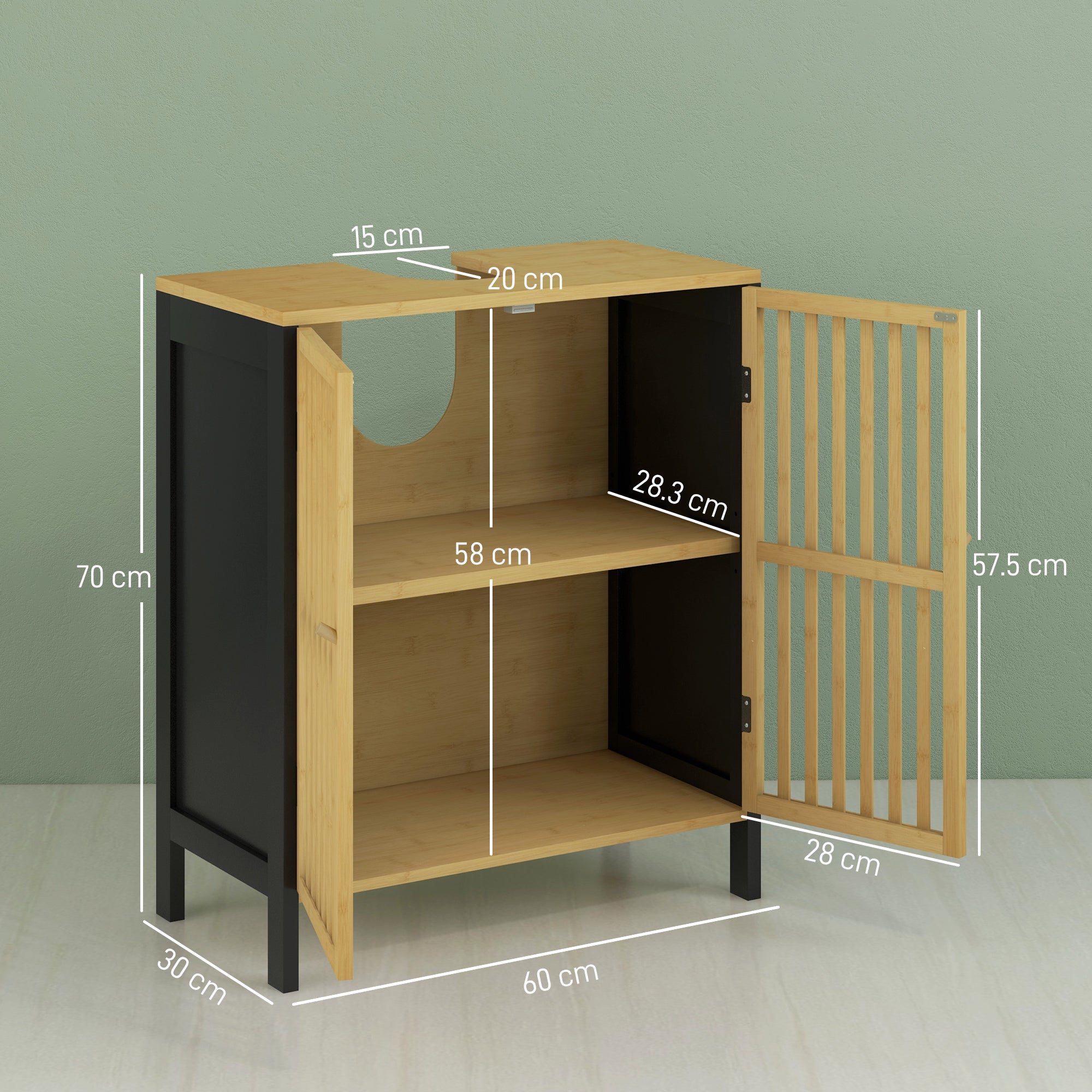 HOMCOM Bamboo-Blend Retro Cut-Out Under Sink Cabinet - North Peak Garden Furniture