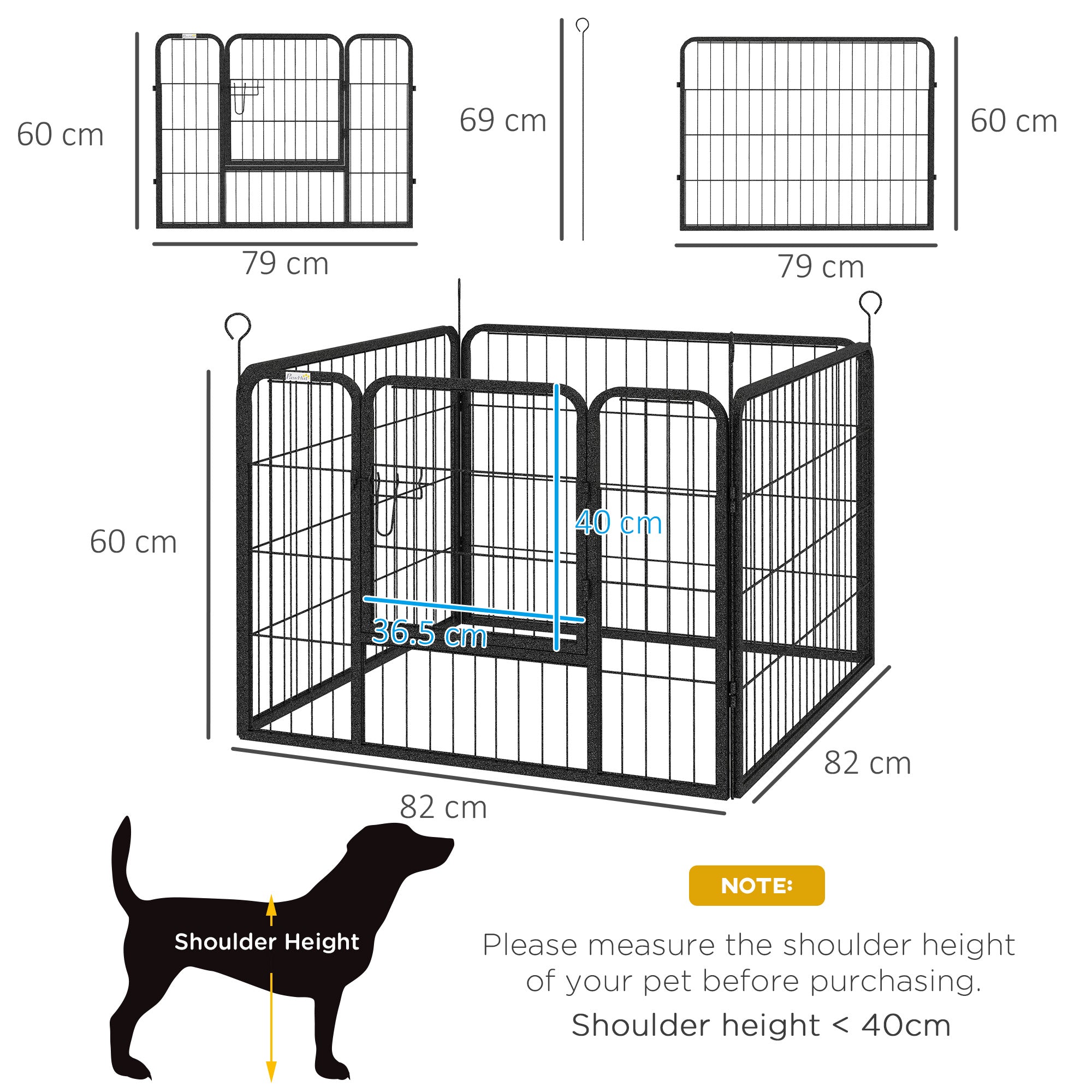 PawHut Heavy Duty Dog Playpen, 4 Panel Puppy Pen, Foldable Dog Kennel Both Indoor Outdoor Use Collapsible Design 82L x 82W x 60H (cm) - North Peak Garden Furniture