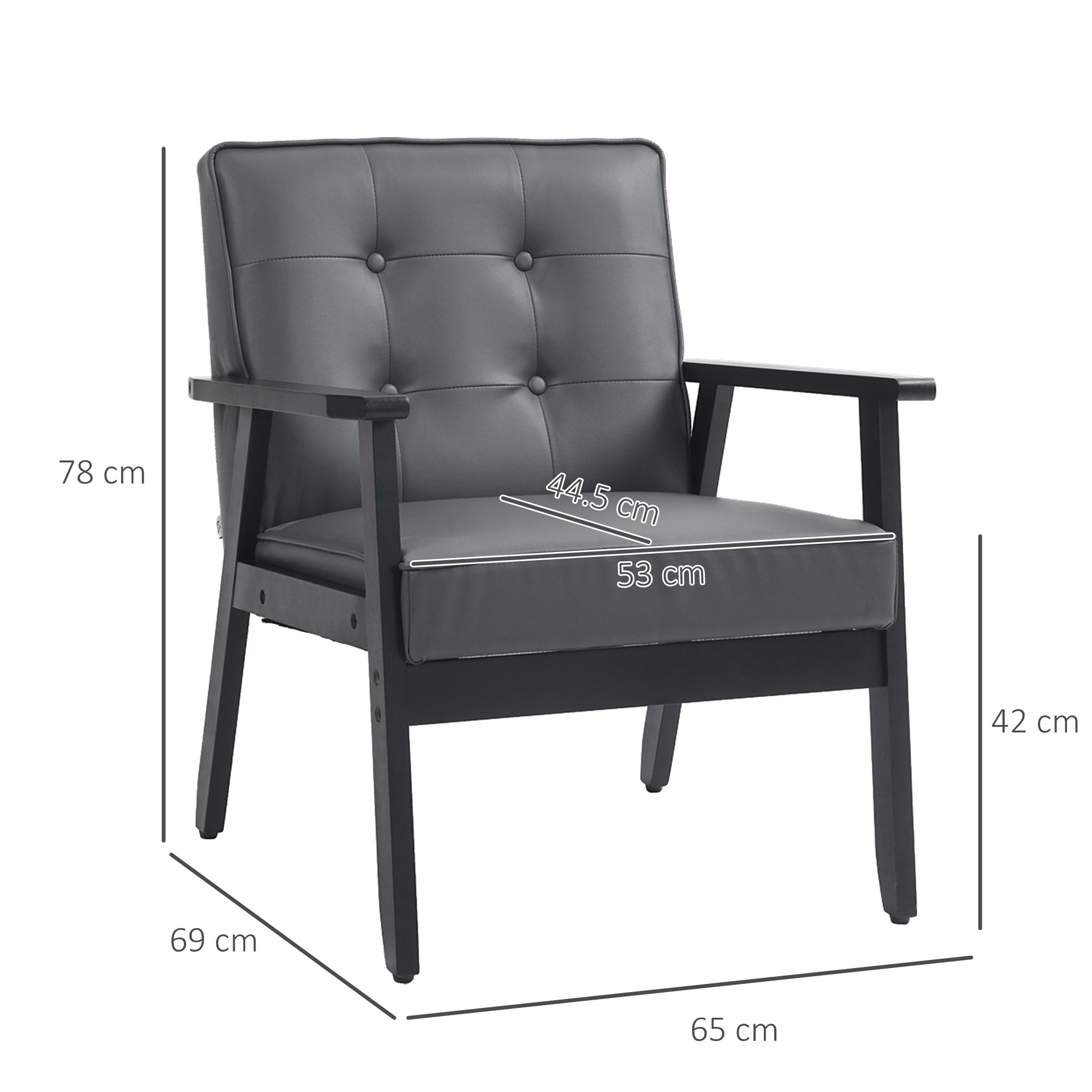 HOMCOM Retro-Style Accent Chair, with Faux Leather Seat - Grey - North Peak Garden Furniture