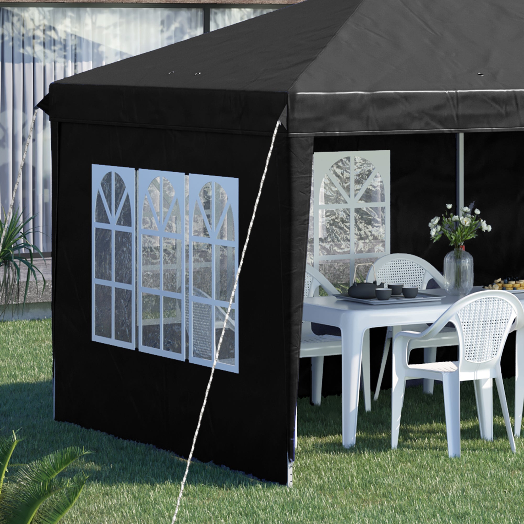 Outsunny 3 x 6m Pop-Up Gazebo, with Removable Walls - Black - North Peak Garden Furniture