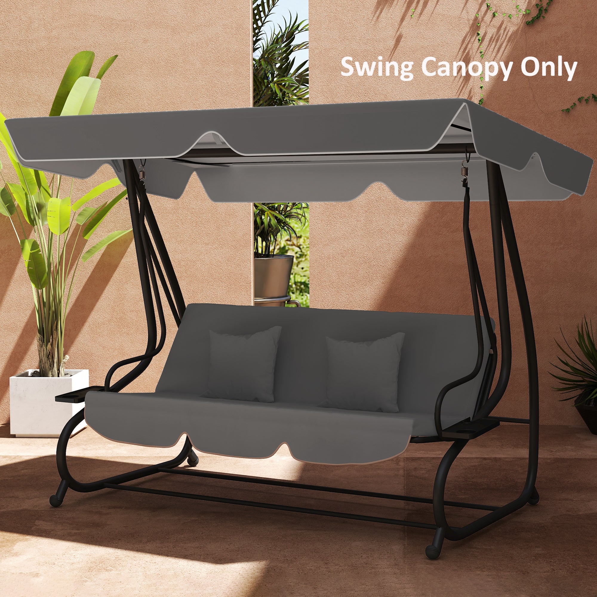 Outsunny Garden Swing Canopy Replacement 3 Seater, Waterproof Garden Swing Seat Canopy Cover, Windproof Anti-UV Sun Shade (Canopy Only) for Patio, Balcony, Dark Grey - North Peak Garden Furniture