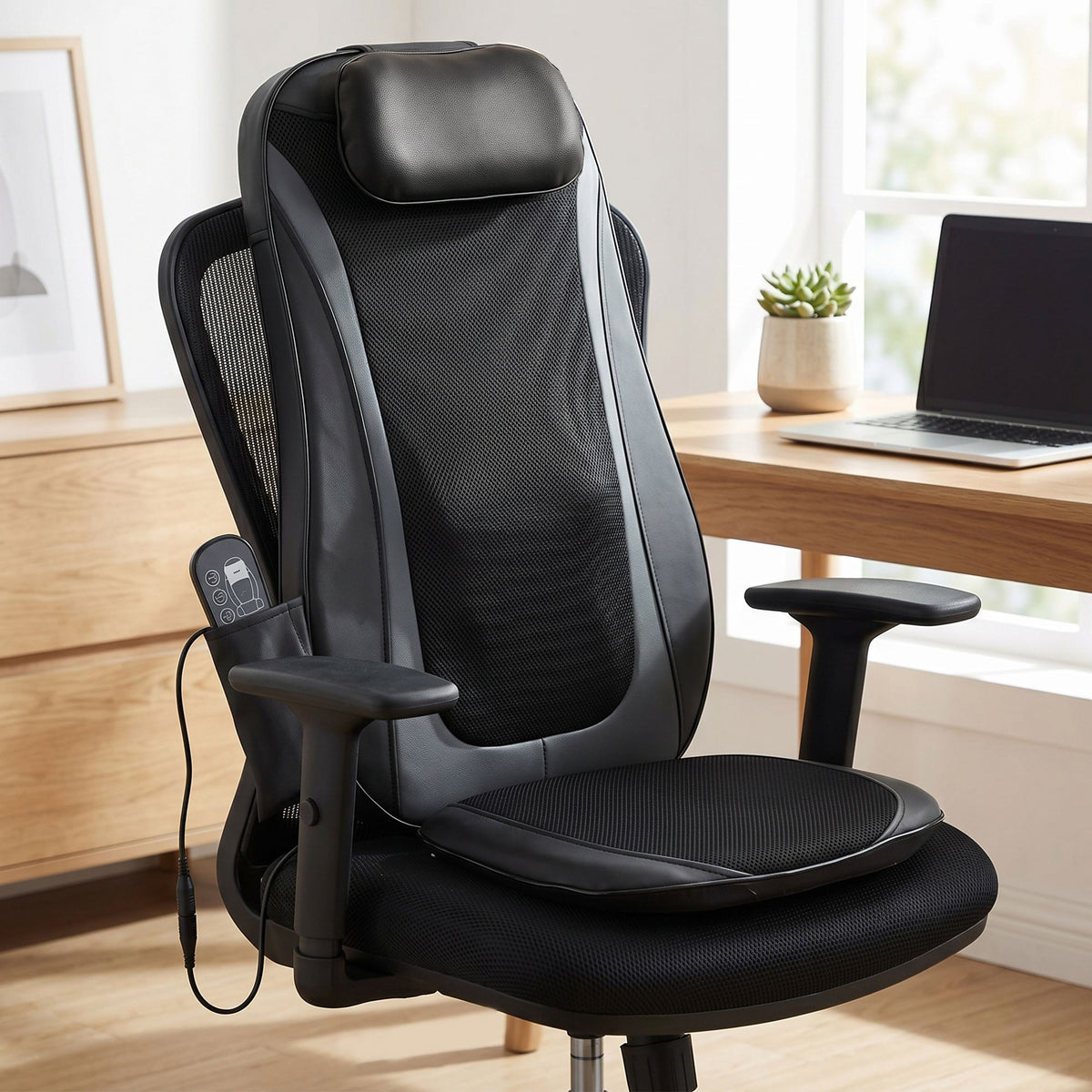 HOMCOM Back Massager with Heat, Deep Tissue Kneading Massage Chair with 3-Level Seat Vibration, Massage Chair Pad for Back Pain