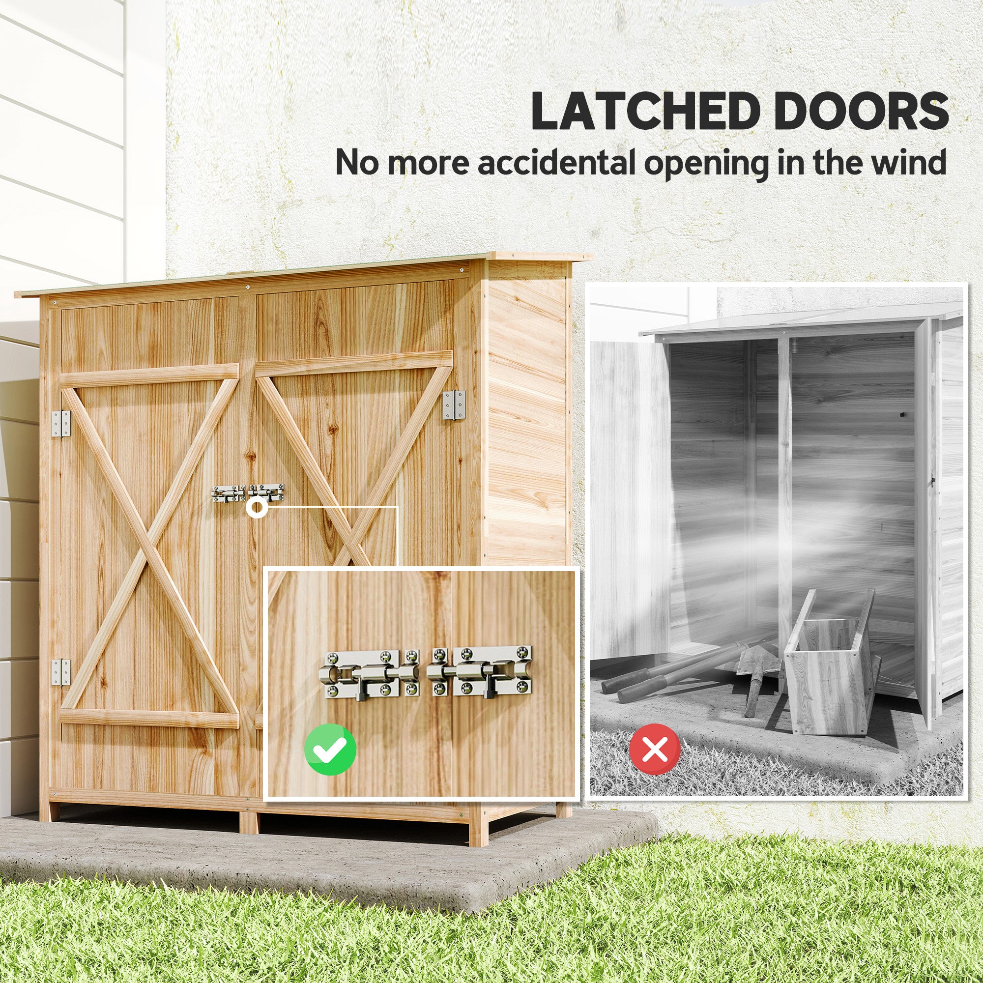 Outsunny 140 x 75 Fir Wood Garden Shed, with Asphalt Roof - Natural