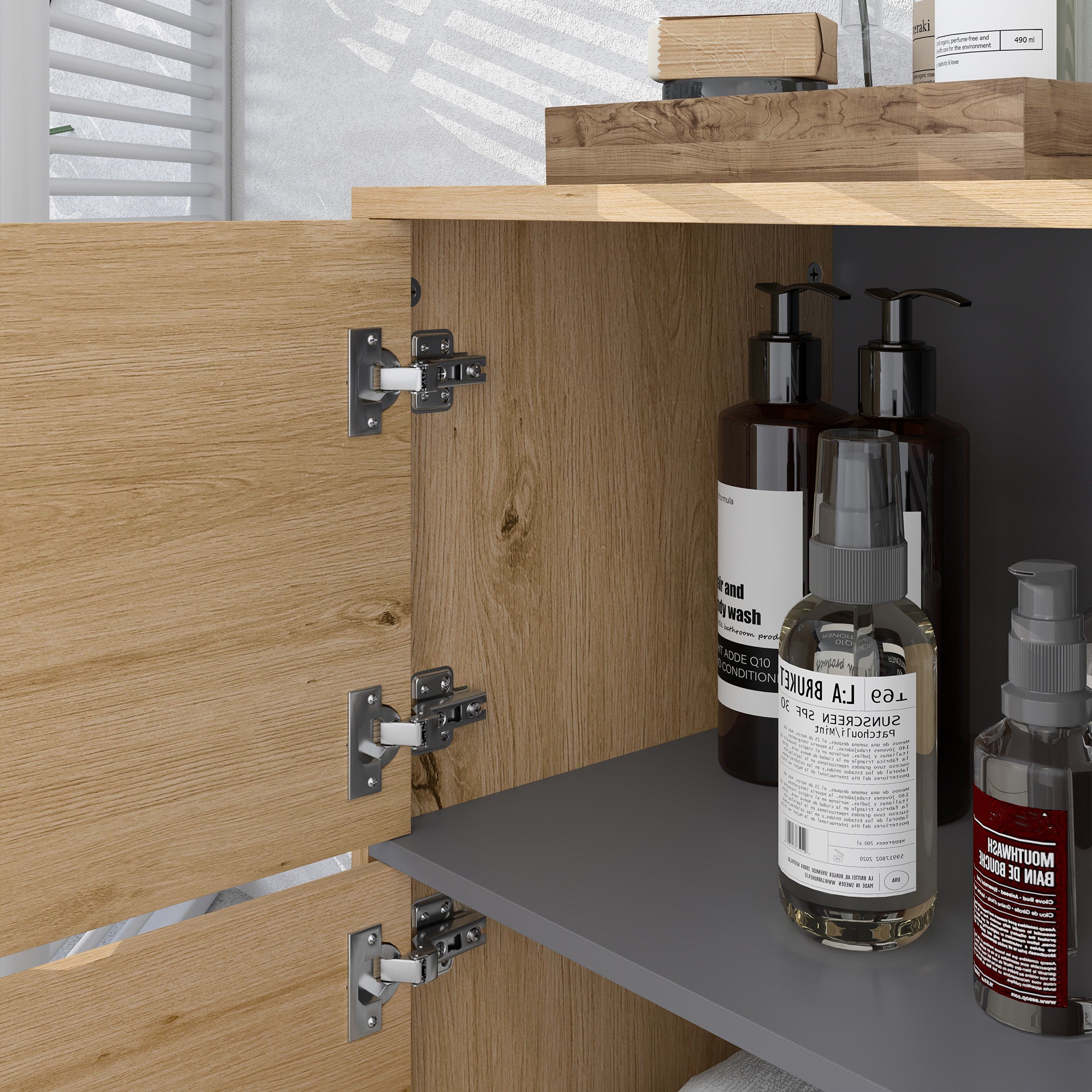 HOMCOM Bathroom Cabinet, Freestanding Bathroom Cabinet with Open Compartments and Double Doors - North Peak Garden Furniture