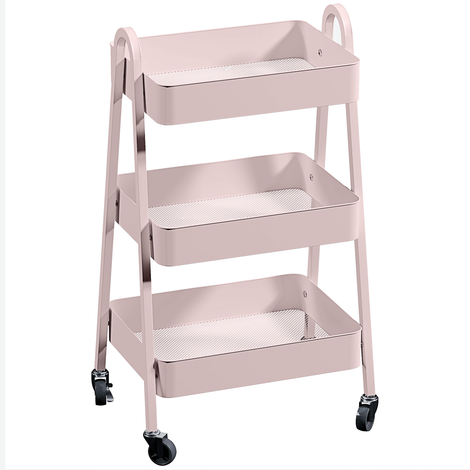 HOMCOM Three-Tier Storage Trolley - Pink - North Peak Garden Furniture