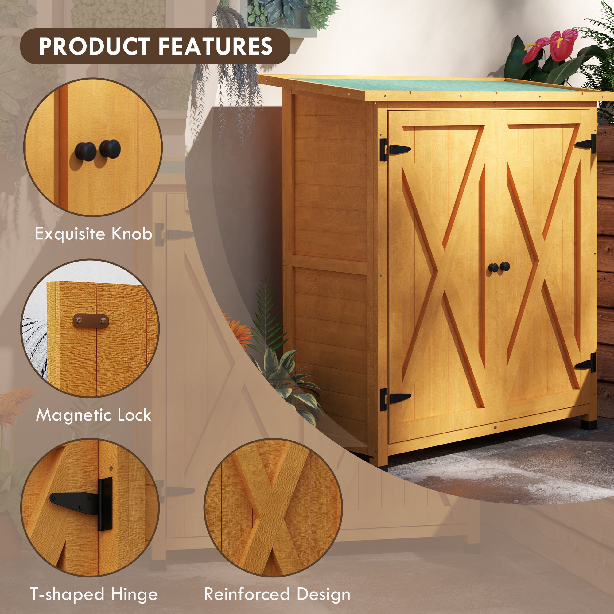 Outsunny 46.5 x 97cm Compact Wooden Storage Shed - Yellow - North Peak Garden Furniture