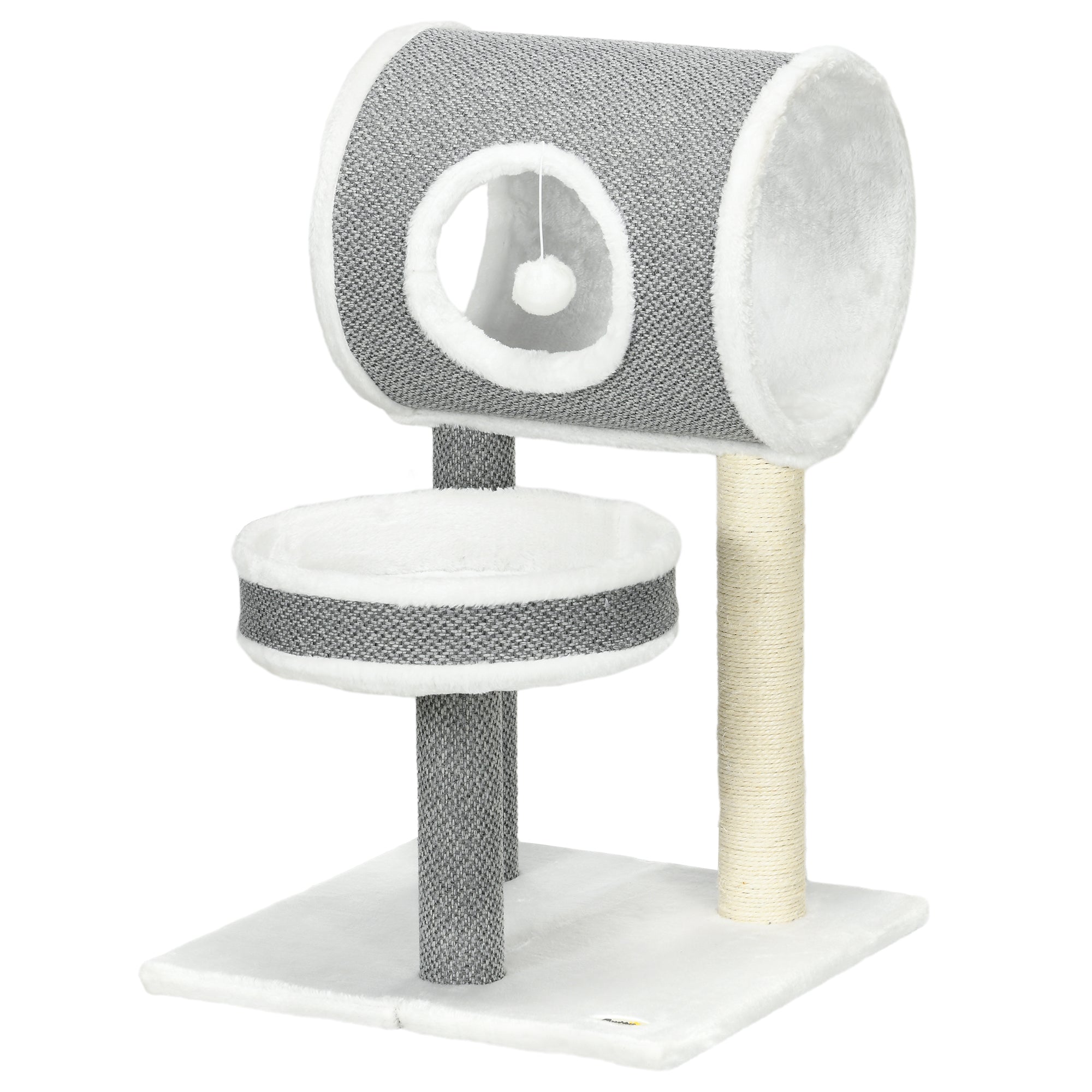 PawHut Cat Tree for Indoor Cats, with Scratching Post, Bed, Tunnel, Toy Ball, 48 x 48 x 73cm - White