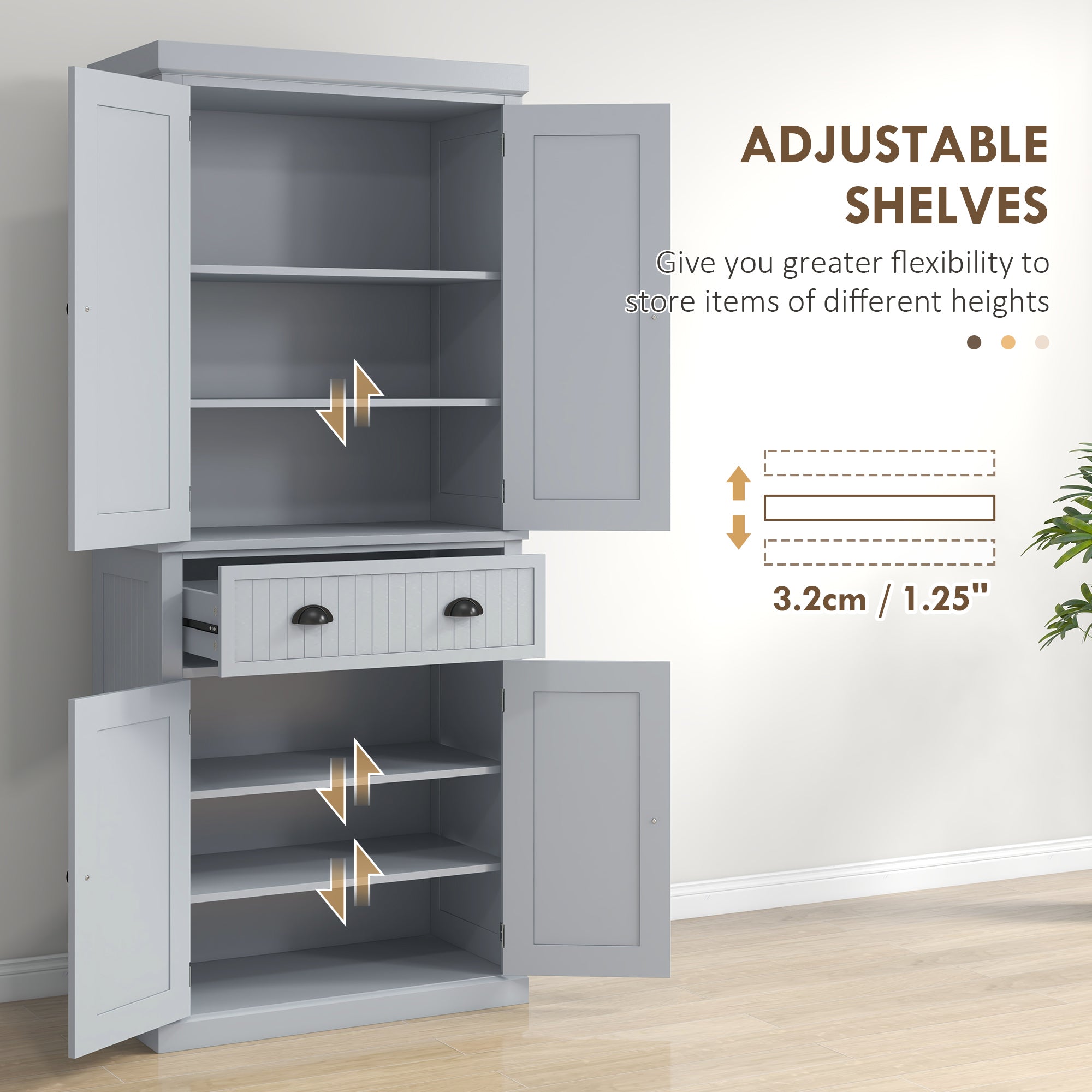 HOMCOM Freestanding Multi-Storage Kitchen Cabinet - Grey - North Peak Garden Furniture