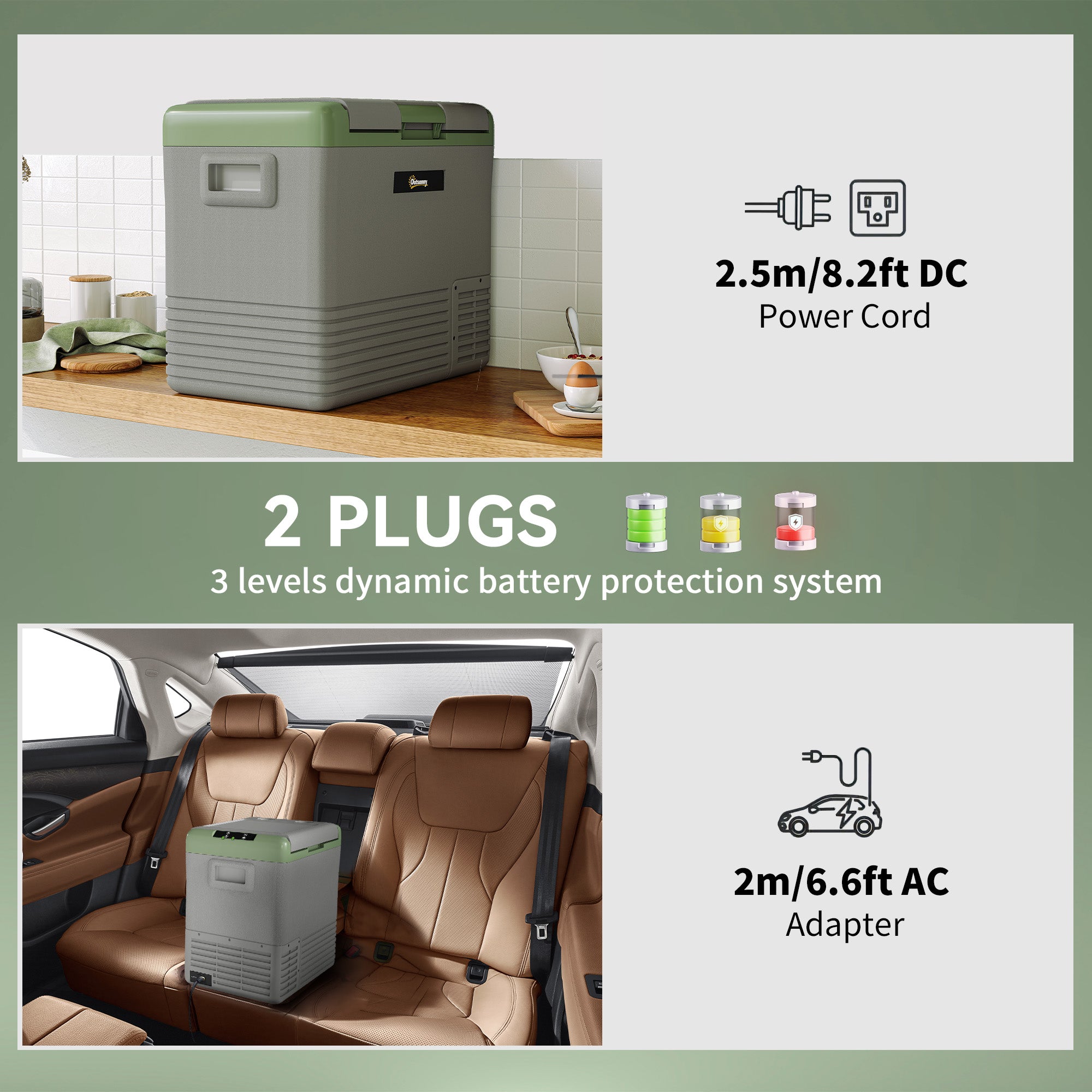 Outsunny 50L Portable Car Refrigerator - Light Green and Grey - North Peak Garden Furniture