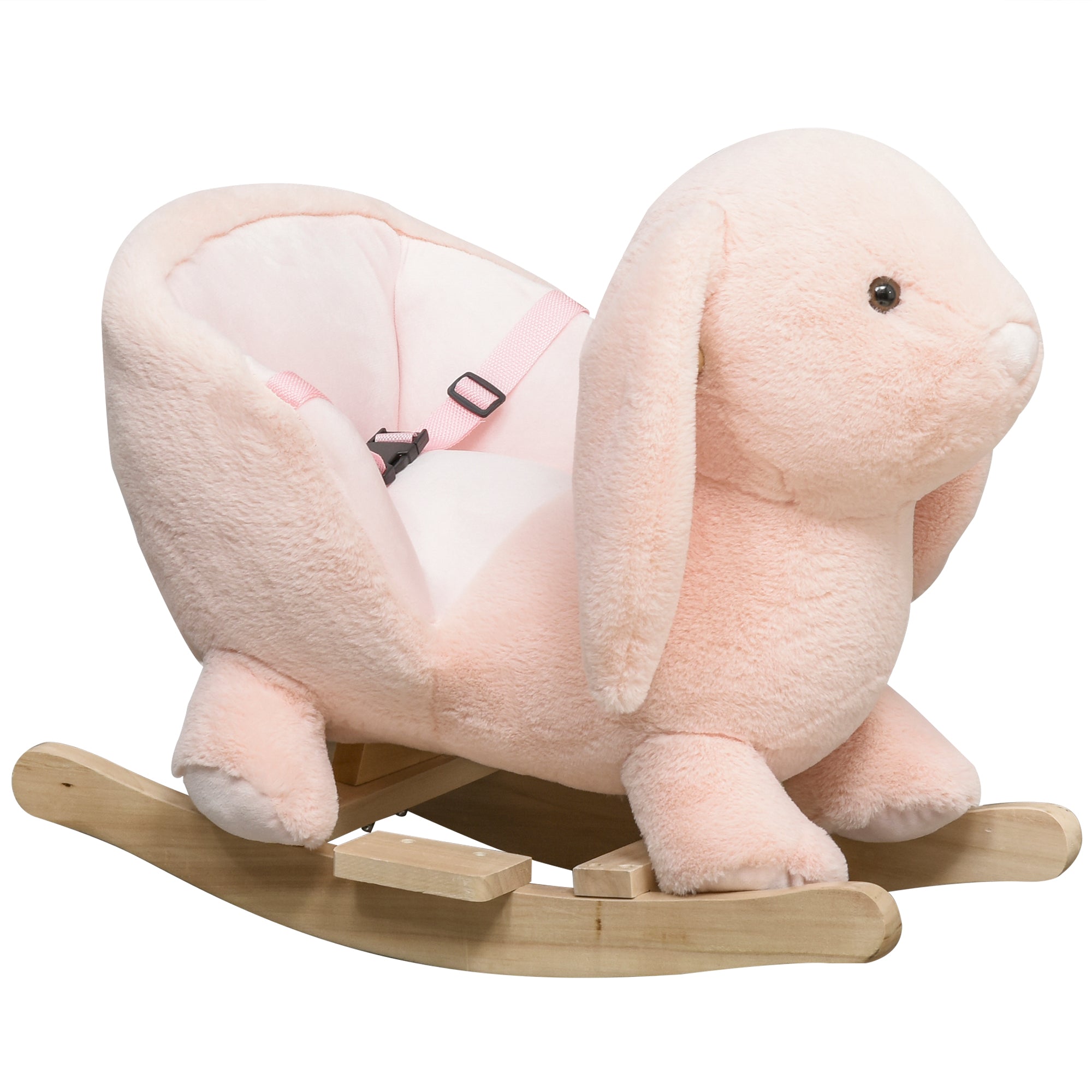 HOMCOM Kids Children Rocking Horse Plush Ride On Rabbit Seat w/ Sound Wood Base Seat Safety Belt Toddler Baby Toy Rocker Pink 18 - 36 Months