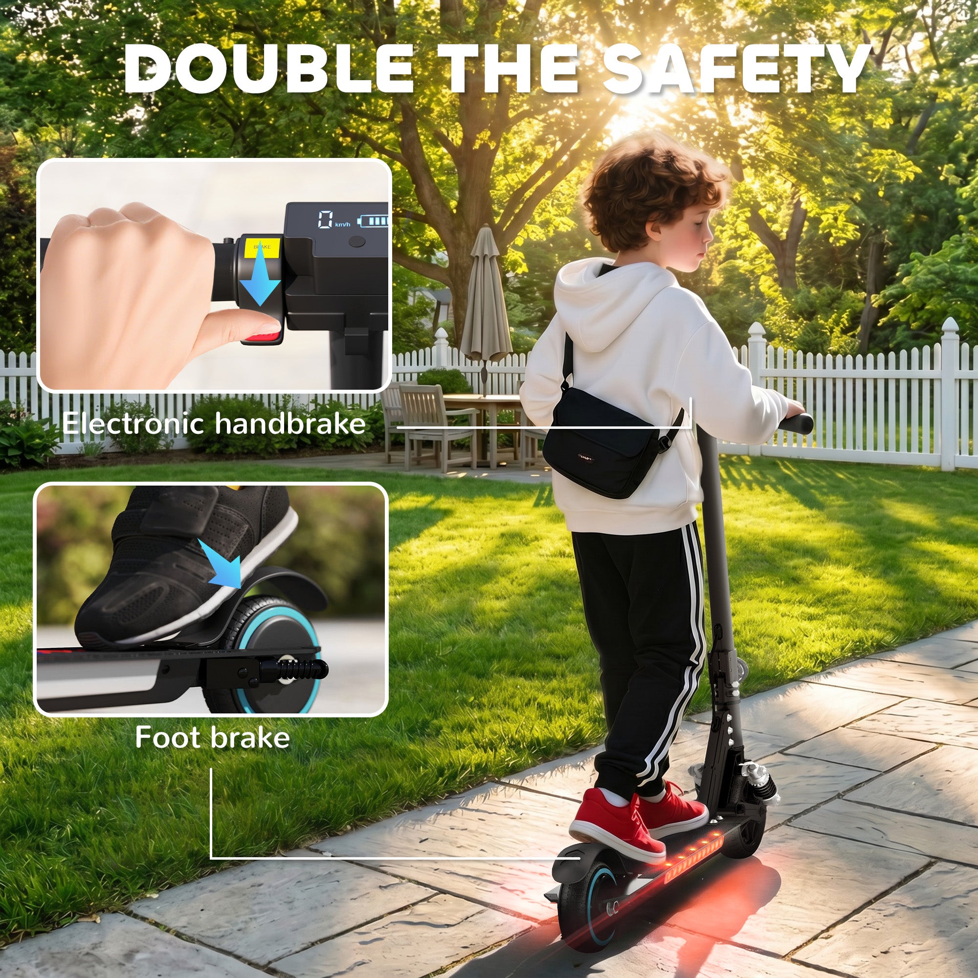SPORTNOW Folding Electric Scooter for Kids Age 6-14 with Dual Brakes, Front Suspension, LED Colourful Lights and Display, 6.8kg Lightweight Aluminium E Scooter, Up to 14 KM/H & 6 KM, Black