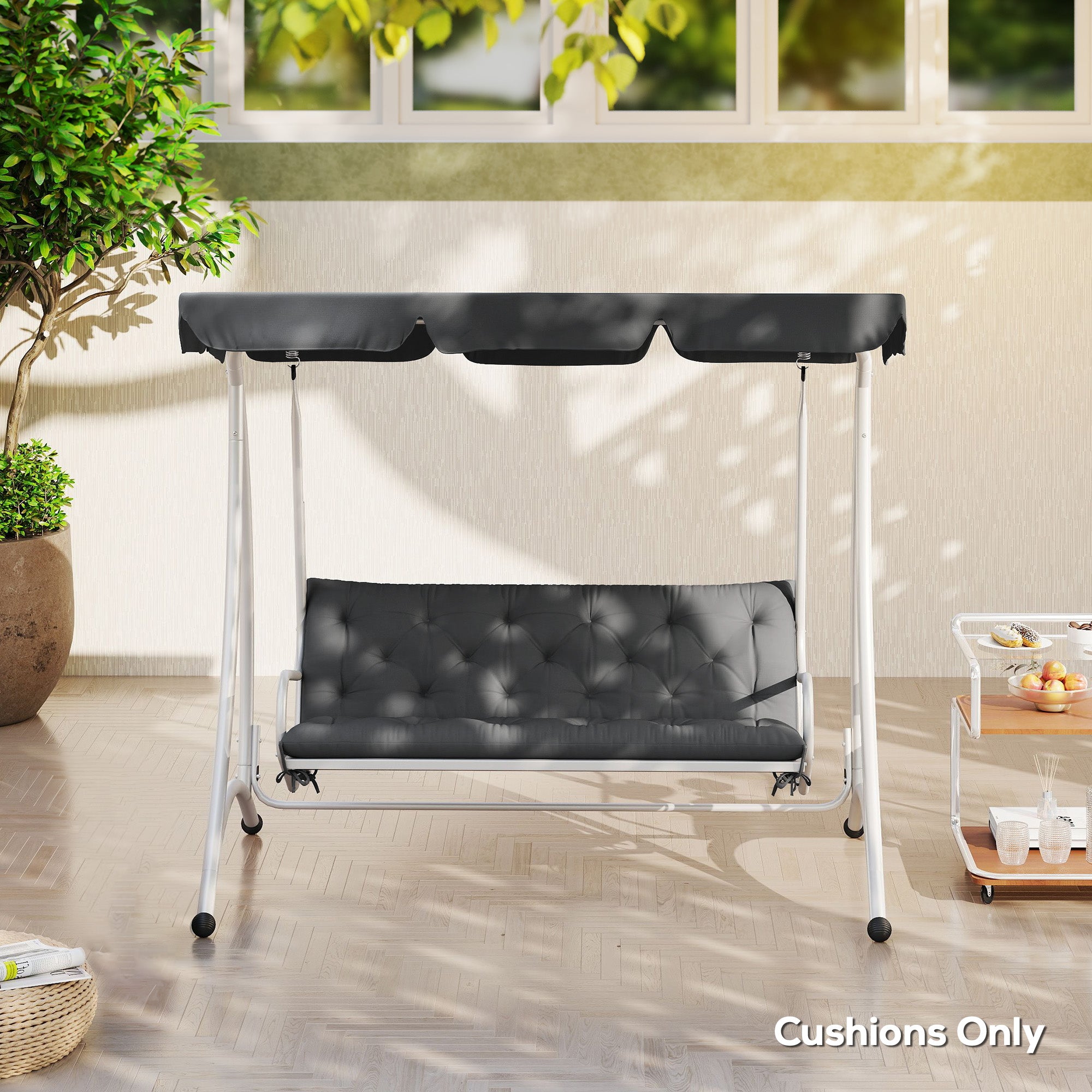 Outsunny 3 Seater Bench Cushion, Garden Chair Cushion with Back and Ties for Indoor and Outdoor Use, 98 x 150 cm, Dark Grey - North Peak Garden Furniture