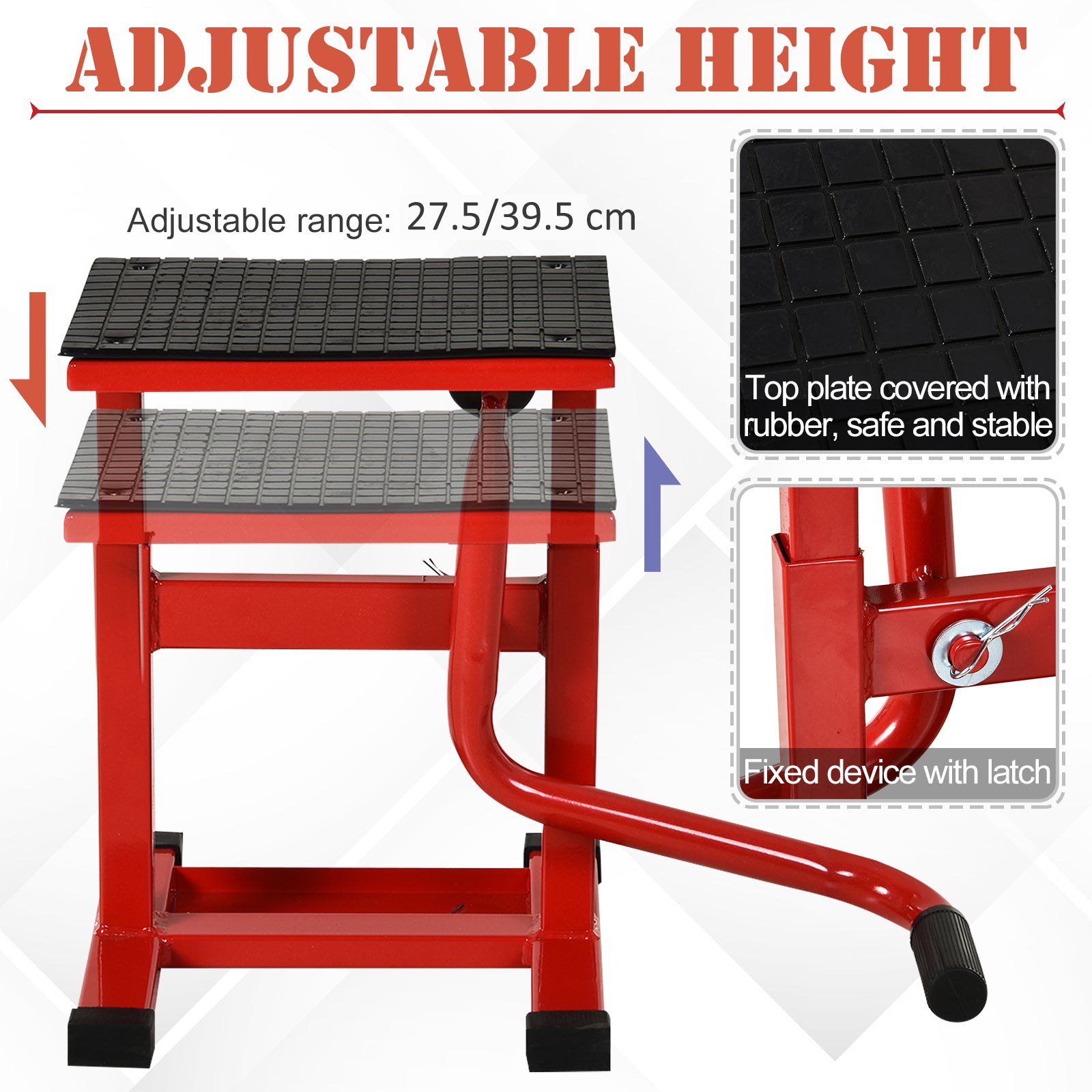 DURHAND 150KG Steel Motorbike Jack Lift Rubber Platform Crank Lift Manual Repair Clean Hoist Table Assist Off-Road Dirt Bike Stand Red 27.5/39.5 Hcm - North Peak Garden Furniture