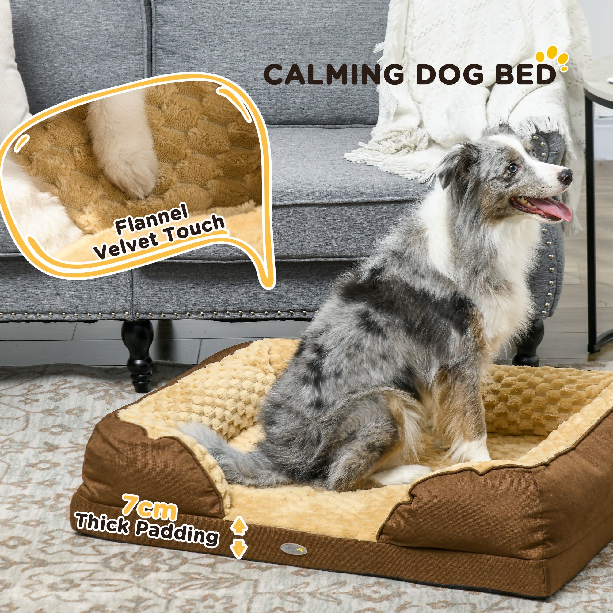 PawHut Calming Dog Bed Pet Mattress w/ Removable Cover, Anti-Slip Bottom, for Medium Dogs, 90L x 69W x 21Hcm - Brown - North Peak Garden Furniture