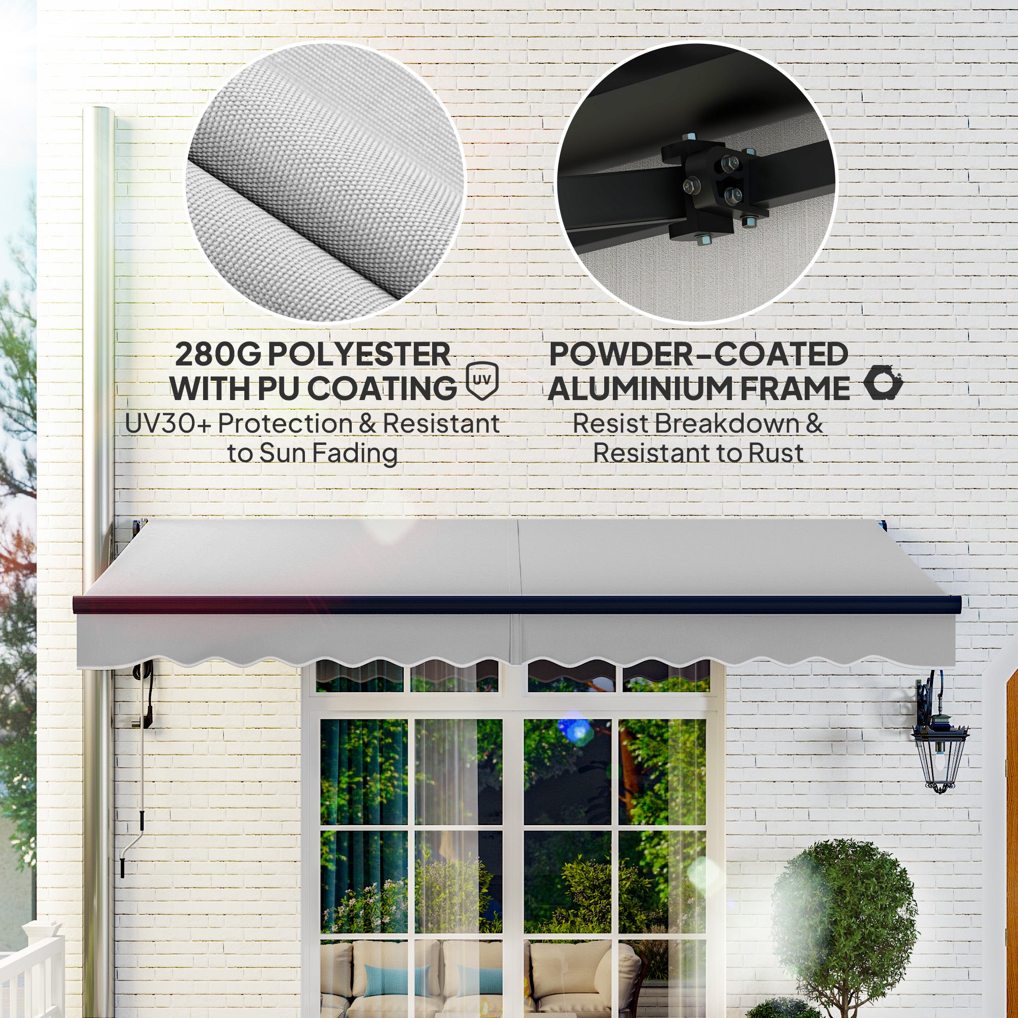 Outsunny 3.5 x 3(m) Electric Awning with Remote Controller, Aluminium Frame DIY Retractable Awning, UV30+ Sun Shade Canopy for Garden Patio Deck Door Window, Light Grey - North Peak Garden Furniture