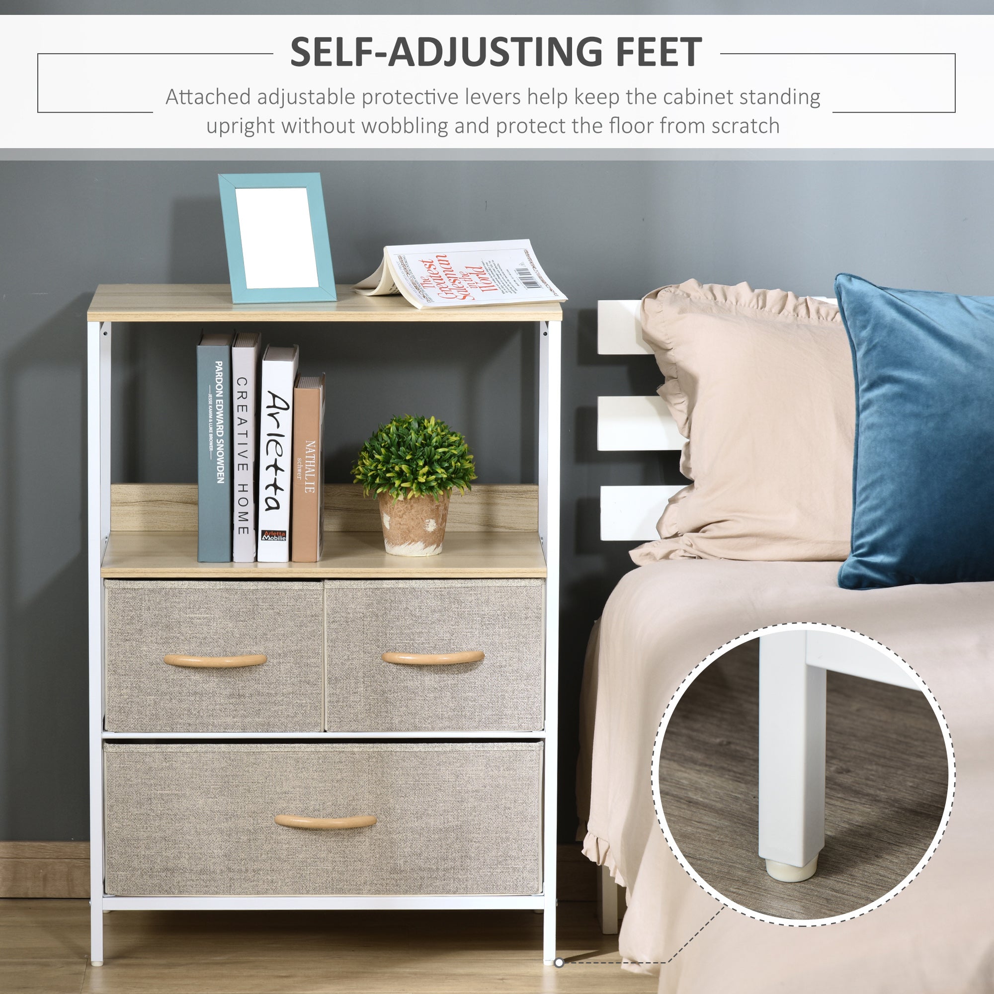 HOMCOM 3 Drawer Storage Chest Unit Home Cabinet w/ Shelves Home Living Room Bedroom Entryway Living Furniture, Light Grey - North Peak Garden Furniture