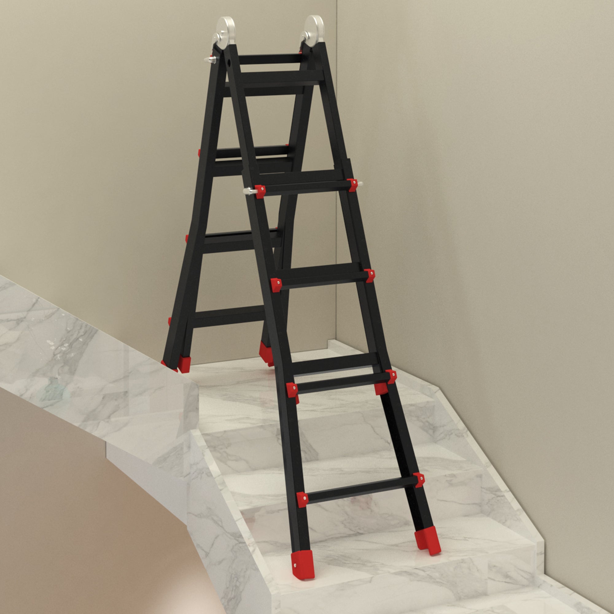HOMCOM 4M Aluminium Duo Ladder Telescopic Herringbone Changeable Multi-Purpose w/ Non-Slip Steps Climbing DIY Platform Portable Workshop House Garden - North Peak Garden Furniture