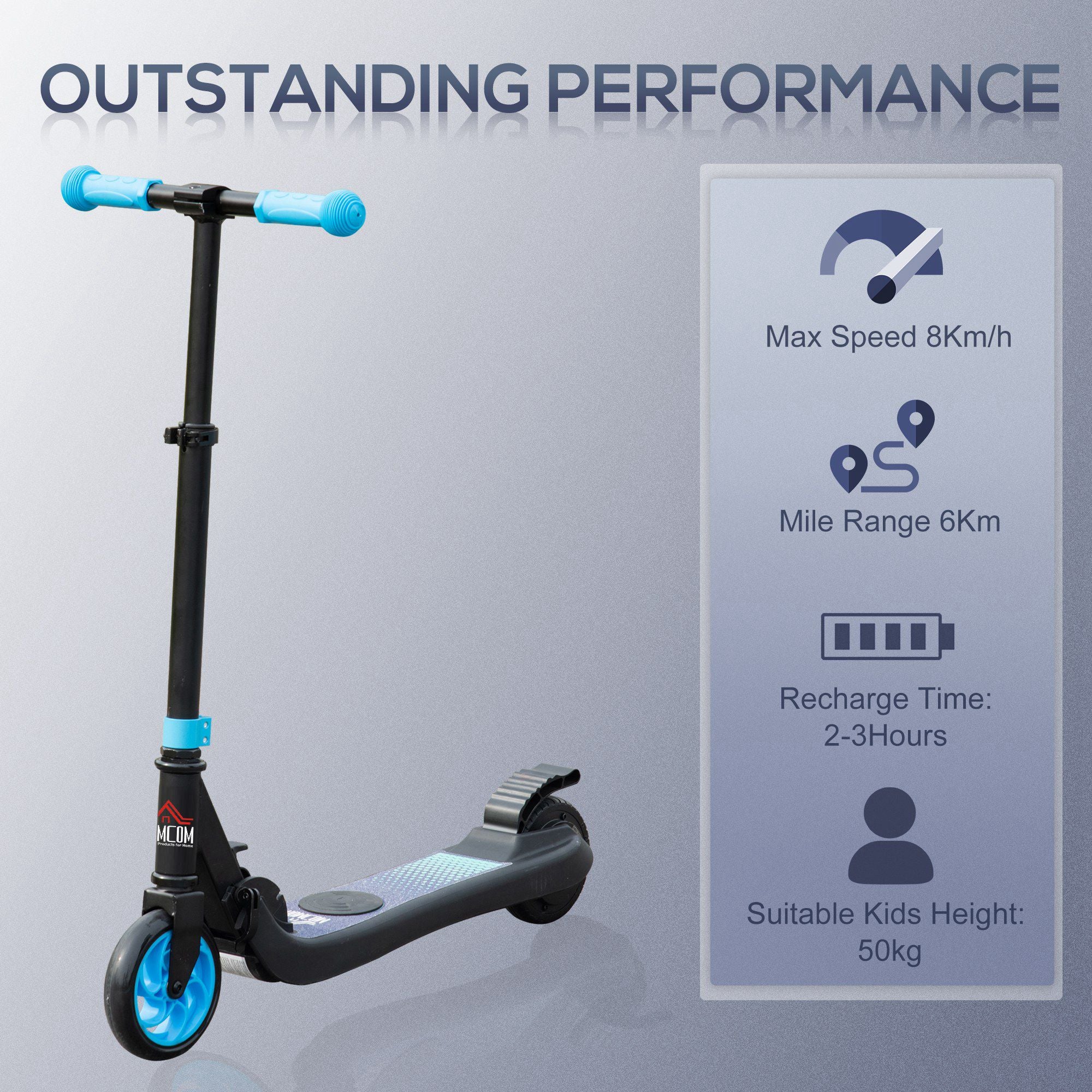 HOMCOM Folding Electric Scooter with Brake, for Ages 6+ Years, 8km/h Maximum Speed, Blue - North Peak Garden Furniture