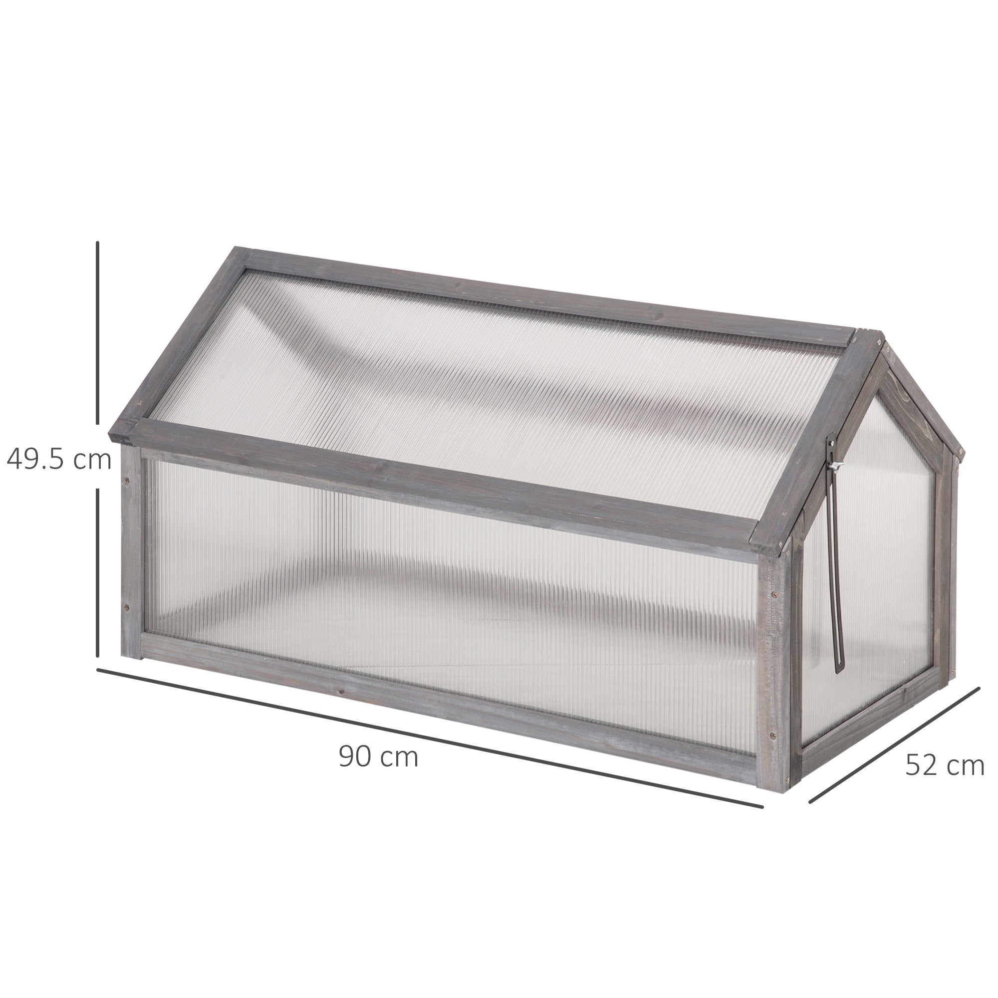 Outsunny Wooden Cold Frame Garden Polycarbonate Greenhouse with Openable Top Cover, Grow House for Flowers, Vegetables, Plants, 90 x 52 x 50cm, Grey - North Peak Garden Furniture
