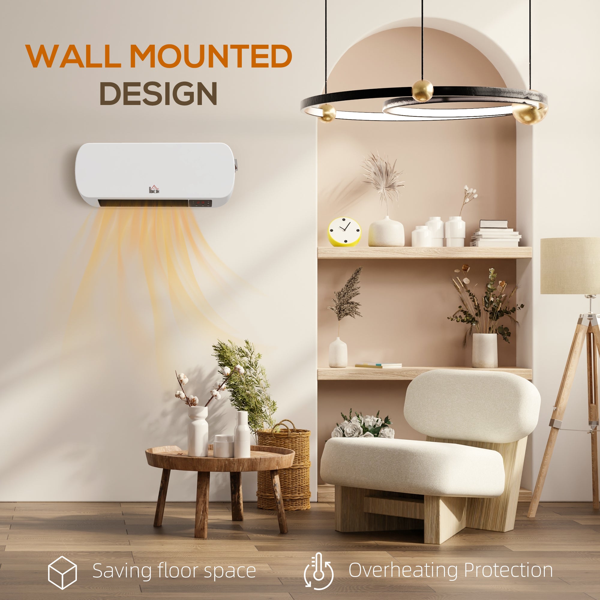 HOMCOM 2000W Wall Mounted Ceramic Space Heater, 10-49°C Temperature, White