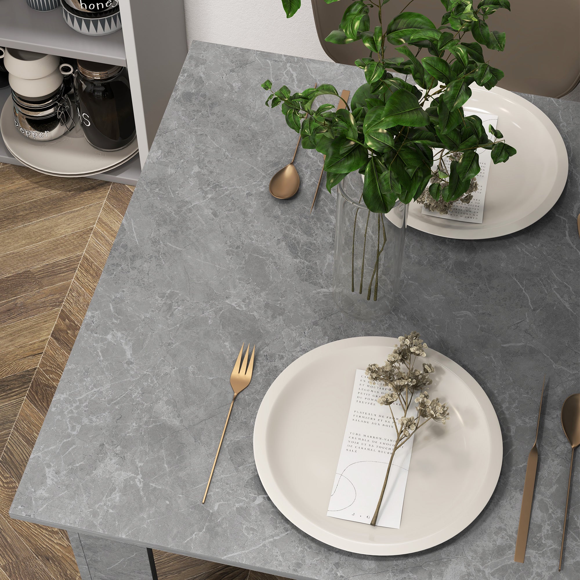 HOMCOM Square Dining Table, Modern Dining Room Table with Faux Cement Effect, Space Saving Small Dining Table - North Peak Garden Furniture