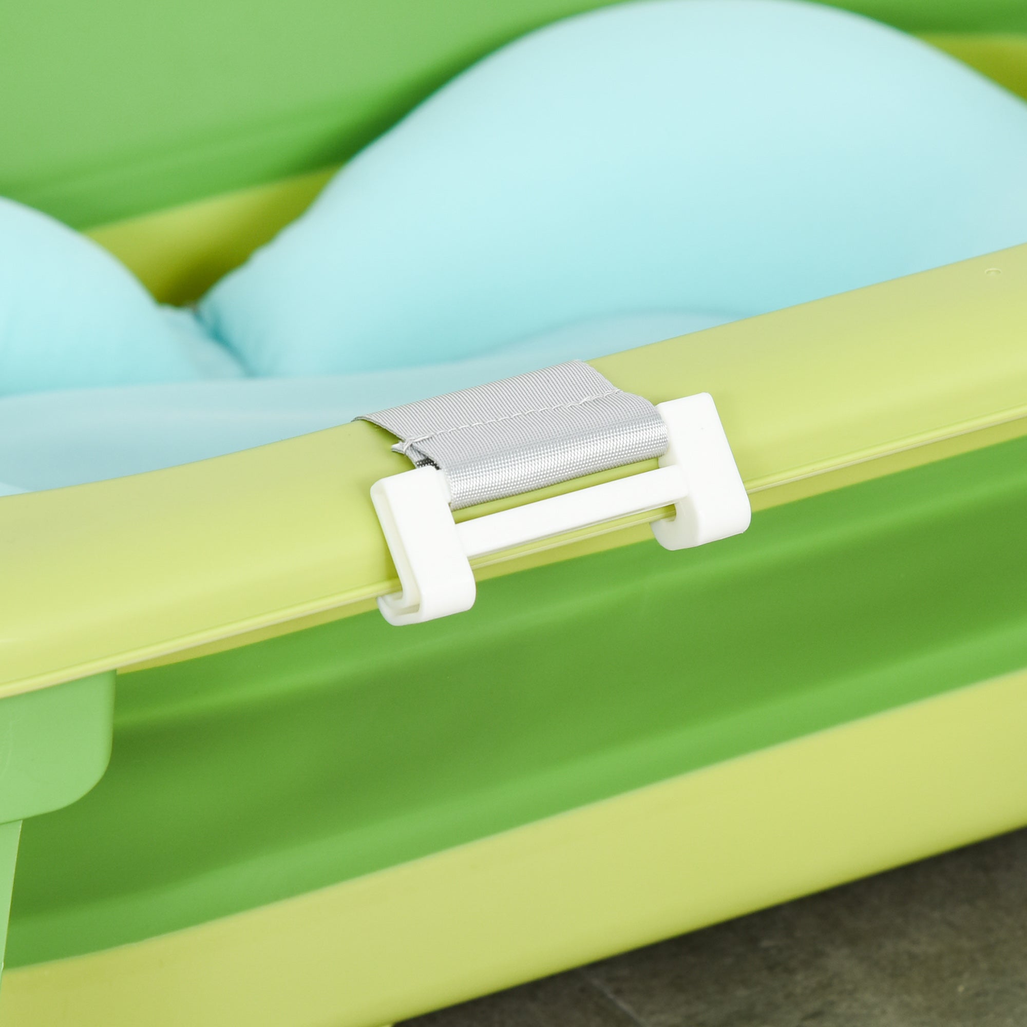 HOMCOM Baby Bath Tub for Toddler Kids Infant Ergonomic Foldable Secure Non-Slip Portable with Baby Cushion for 0-3 Years Green - North Peak Garden Furniture